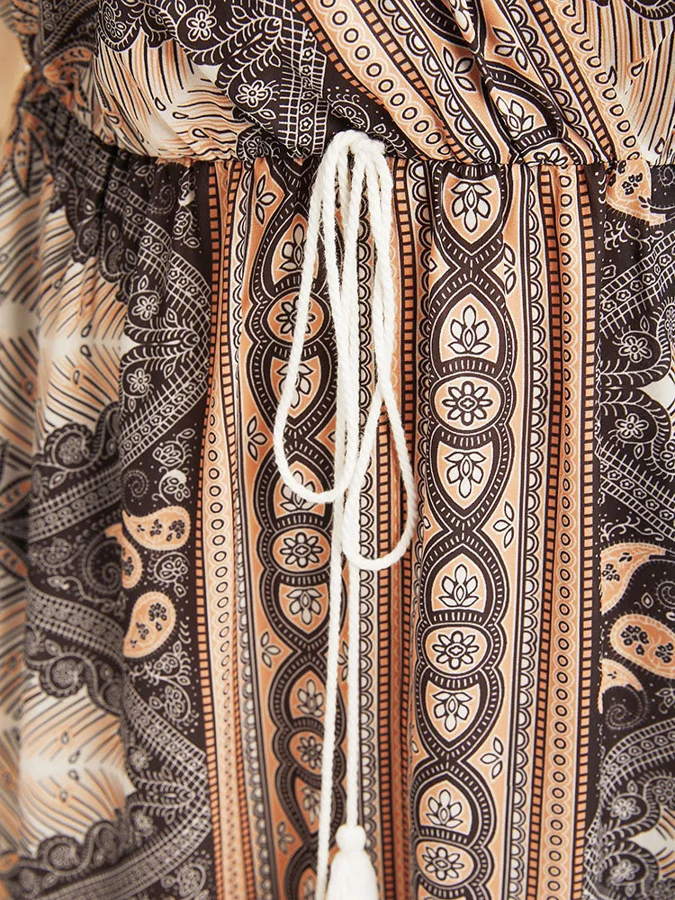 Bandana Ruffles Button Split Pocket Ties Wrap Maxi Dress sold by Bloomchic product image thumbnail 5