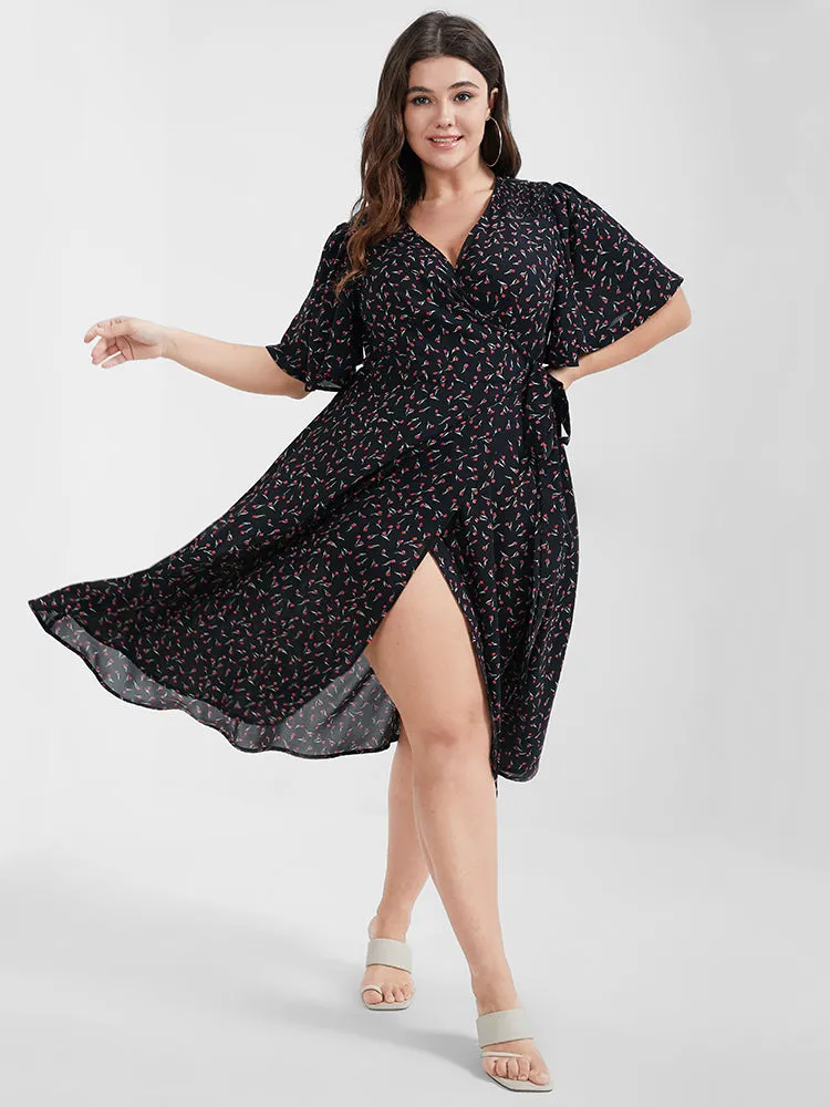 Ditsy Floral Knotted Ruffled Split Midi Dress sold by Bloomchic product image thumbnail 2