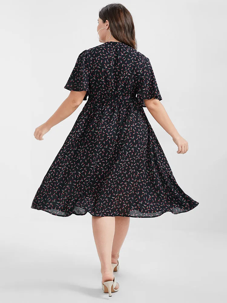 Ditsy Floral Knotted Ruffled Split Midi Dress sold by Bloomchic product image thumbnail 3