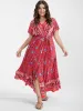 Floral Belted Ruffles Button Wrap Maxi Dress sold by Bloomchic
