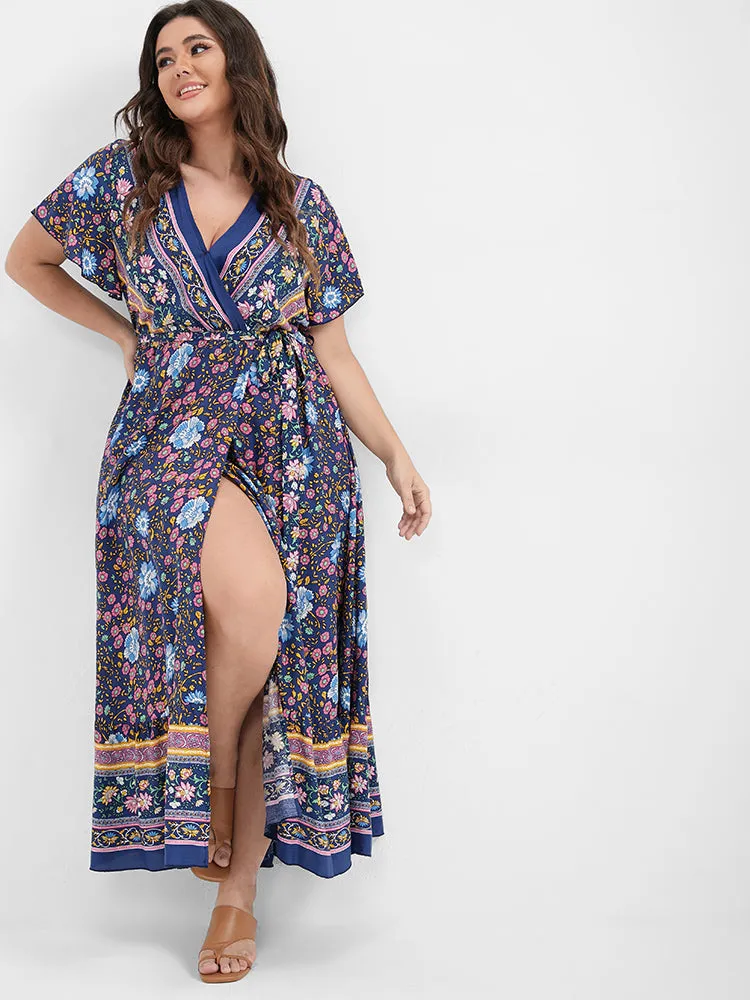 Floral Belted Ruffles Button Wrap Maxi Dress sold by Bloomchic product image thumbnail 3