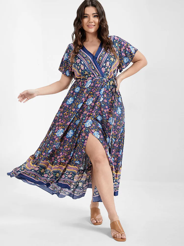 Floral Belted Ruffles Button Wrap Maxi Dress sold by Bloomchic