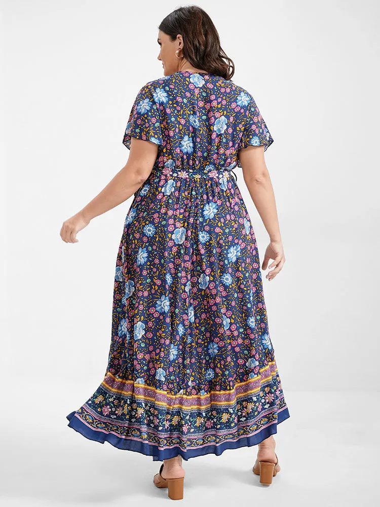 Floral Belted Ruffles Button Wrap Maxi Dress sold by Bloomchic product image thumbnail 2