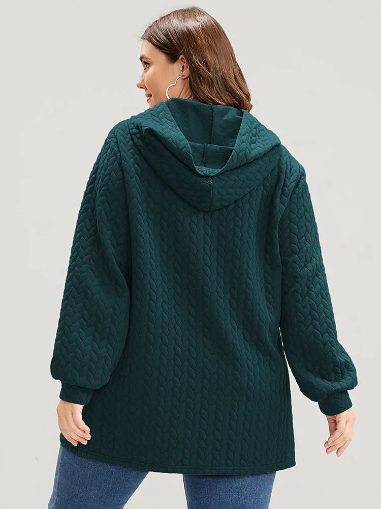 Solid Asymmetrical Hem Cable Knit Hooded Sweatshirt sold by Bloomchic product image thumbnail 5