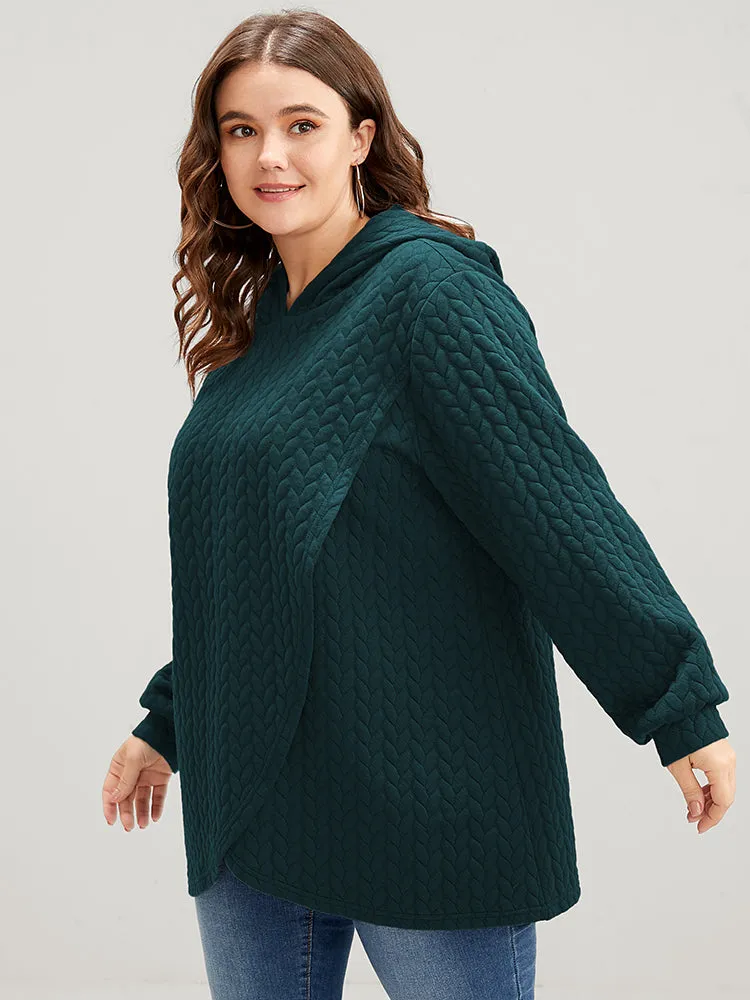 Solid Asymmetrical Hem Cable Knit Hooded Sweatshirt sold by Bloomchic product image thumbnail 3