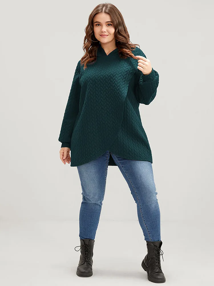 Solid Asymmetrical Hem Cable Knit Hooded Sweatshirt sold by Bloomchic product image thumbnail 4