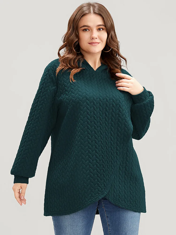 Solid Asymmetrical Hem Cable Knit Hooded Sweatshirt sold by Bloomchic product image thumbnail 2