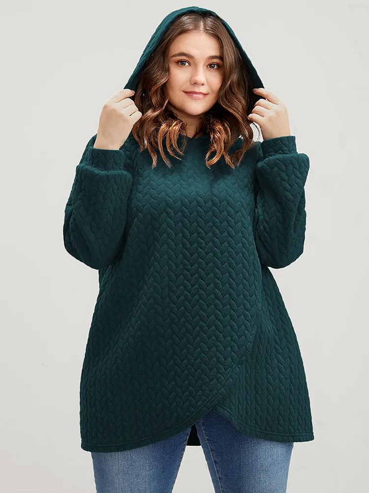 Solid Asymmetrical Hem Cable Knit Hooded Sweatshirt sold by Bloomchic