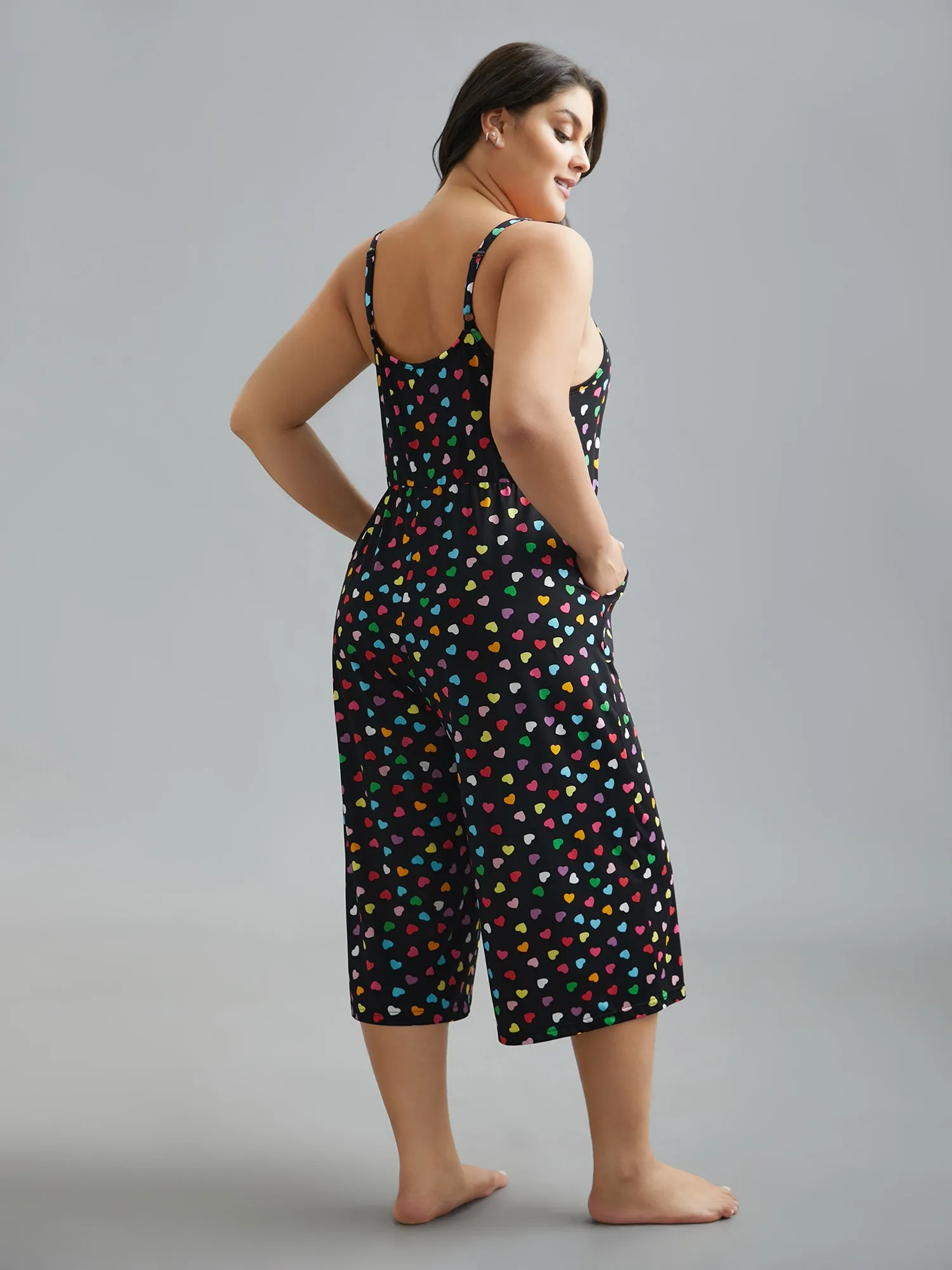 Multi-Color Hearts Print Cami Lounge Jumpsuit sold by Bloomchic product image thumbnail 3