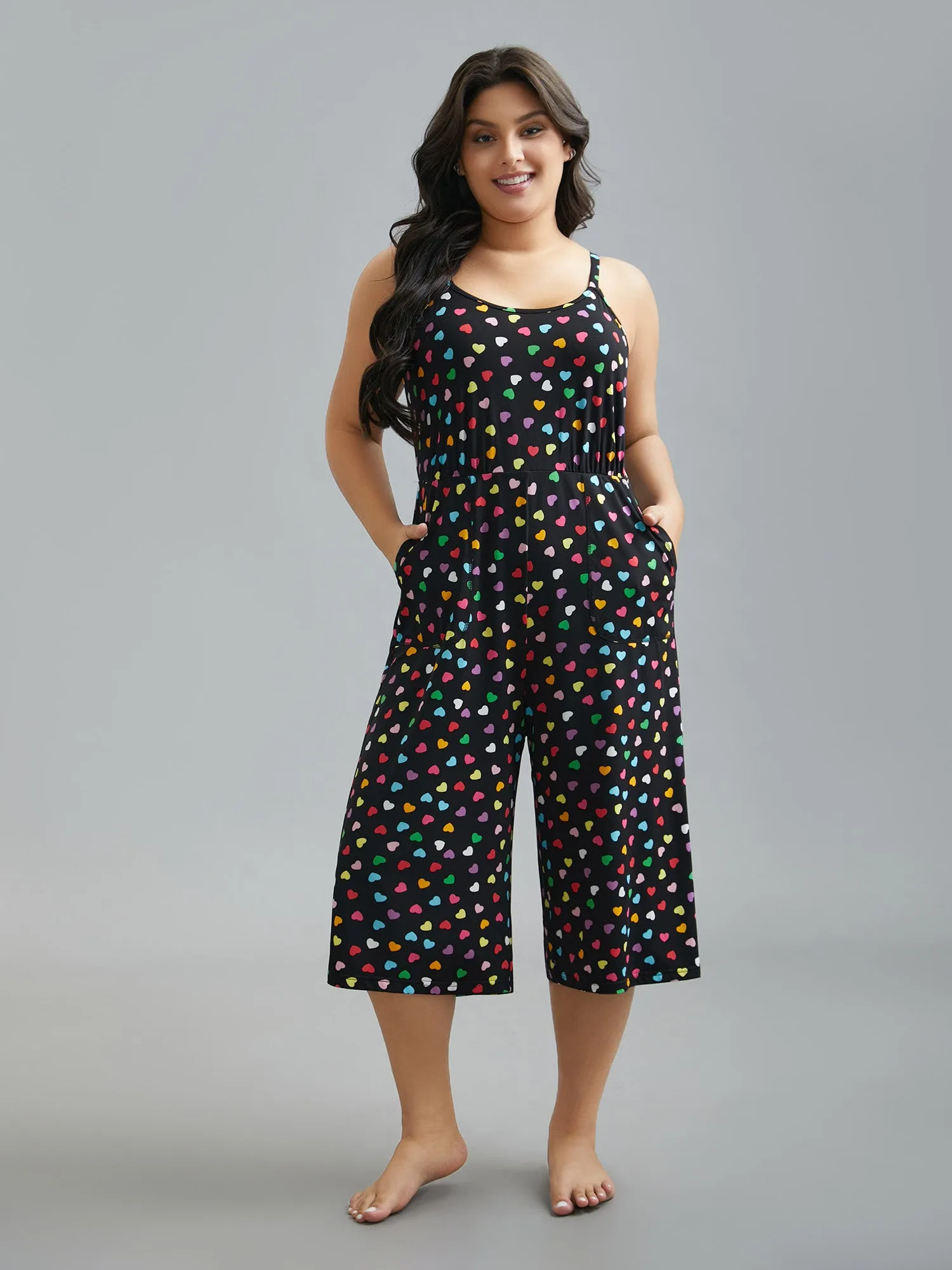 Multi-Color Hearts Print Cami Lounge Jumpsuit sold by Bloomchic product image thumbnail 2