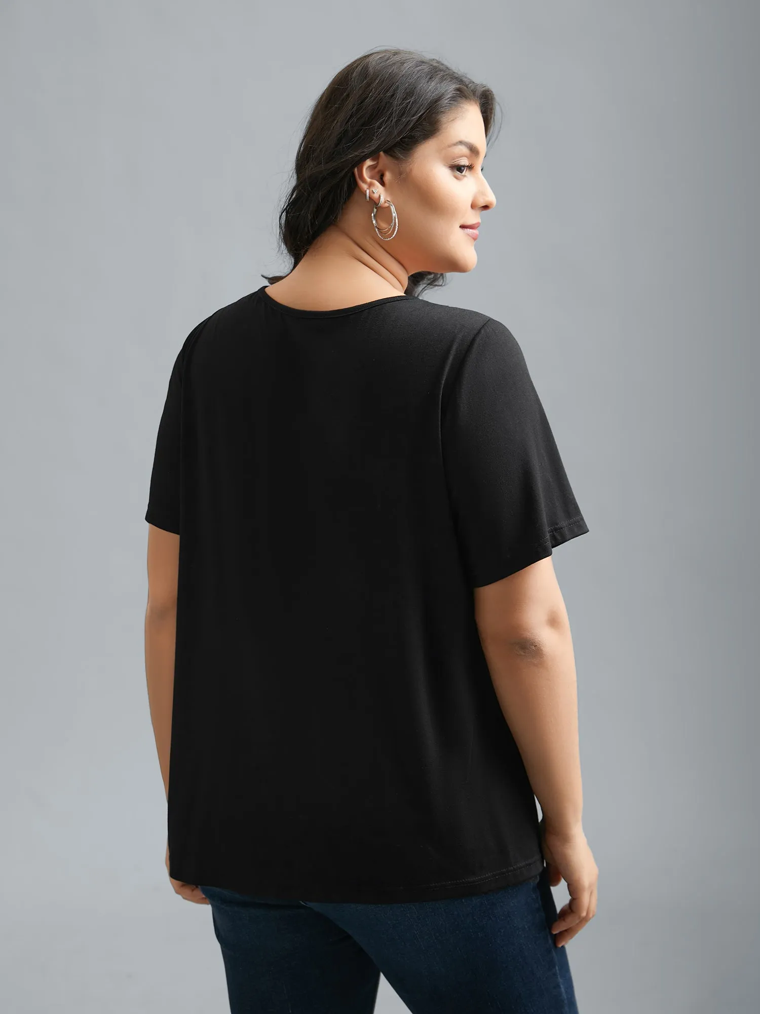 Stretchy V-Neck Hollow Fitted T-Shirt sold by Bloomchic product image thumbnail 4