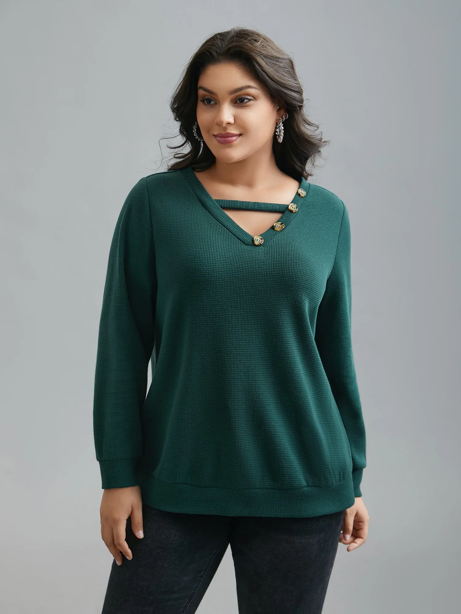 Neck Cut-Out Button Detail Sweatshirt sold by Bloomchic product image thumbnail 4