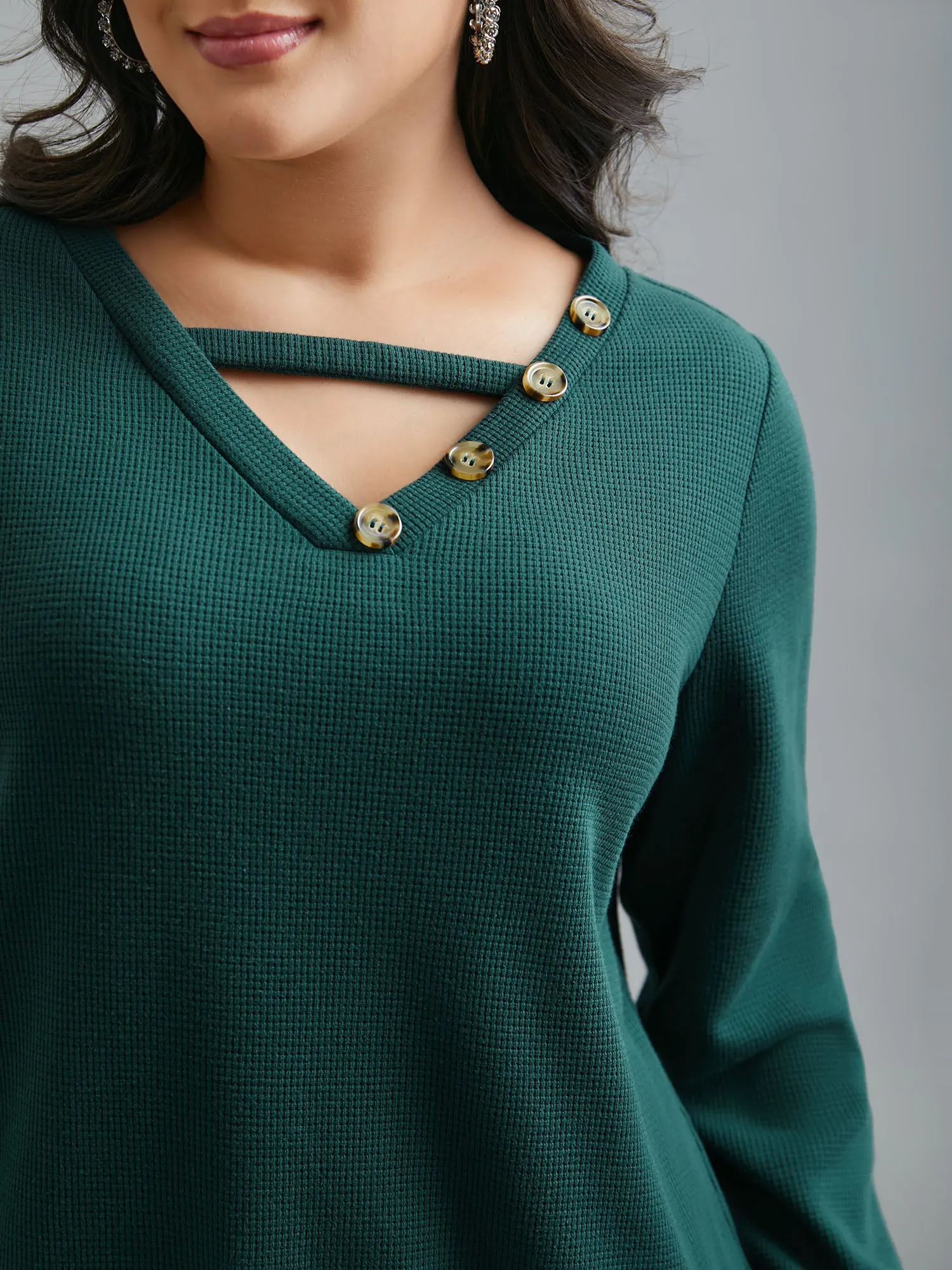 Neck Cut-Out Button Detail Sweatshirt sold by Bloomchic product image thumbnail 2