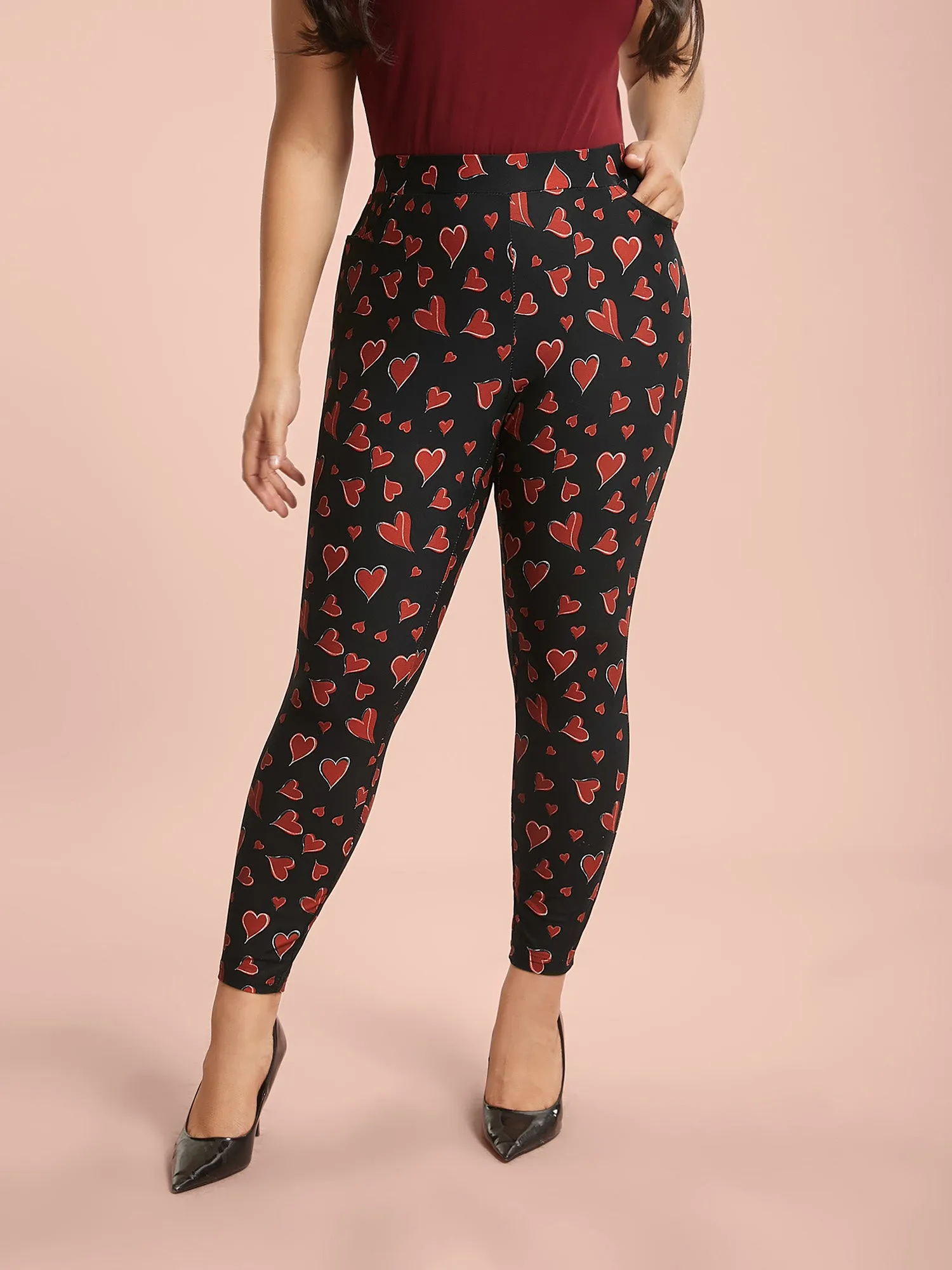 Hearts Print Skinny Fit Pocket Pants sold by Bloomchic