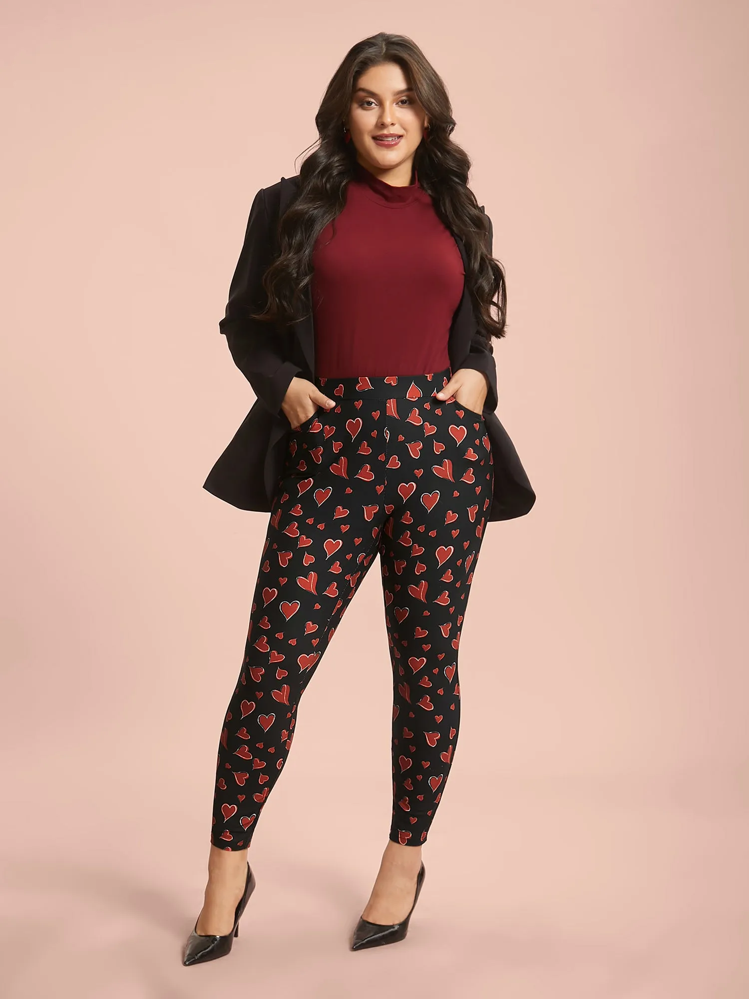 Hearts Print Skinny Fit Pocket Pants sold by Bloomchic product image thumbnail 2