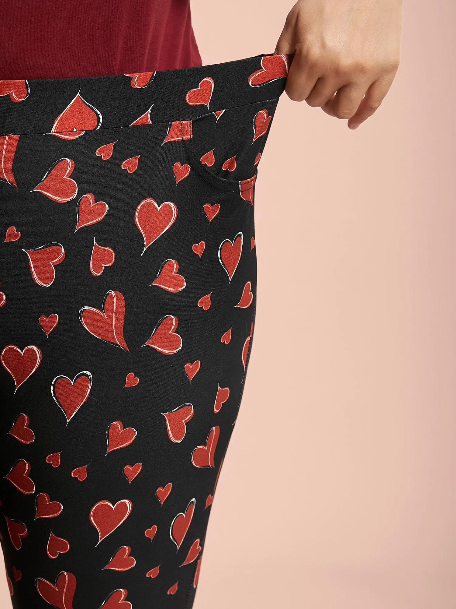 Hearts Print Skinny Fit Pocket Pants sold by Bloomchic product image thumbnail 3
