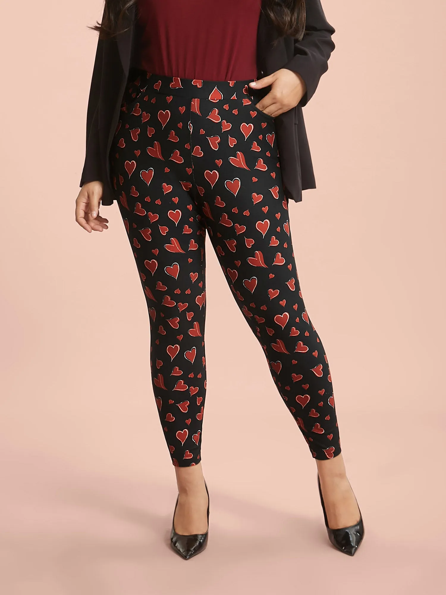 Hearts Print Skinny Fit Pocket Pants sold by Bloomchic product image thumbnail 4