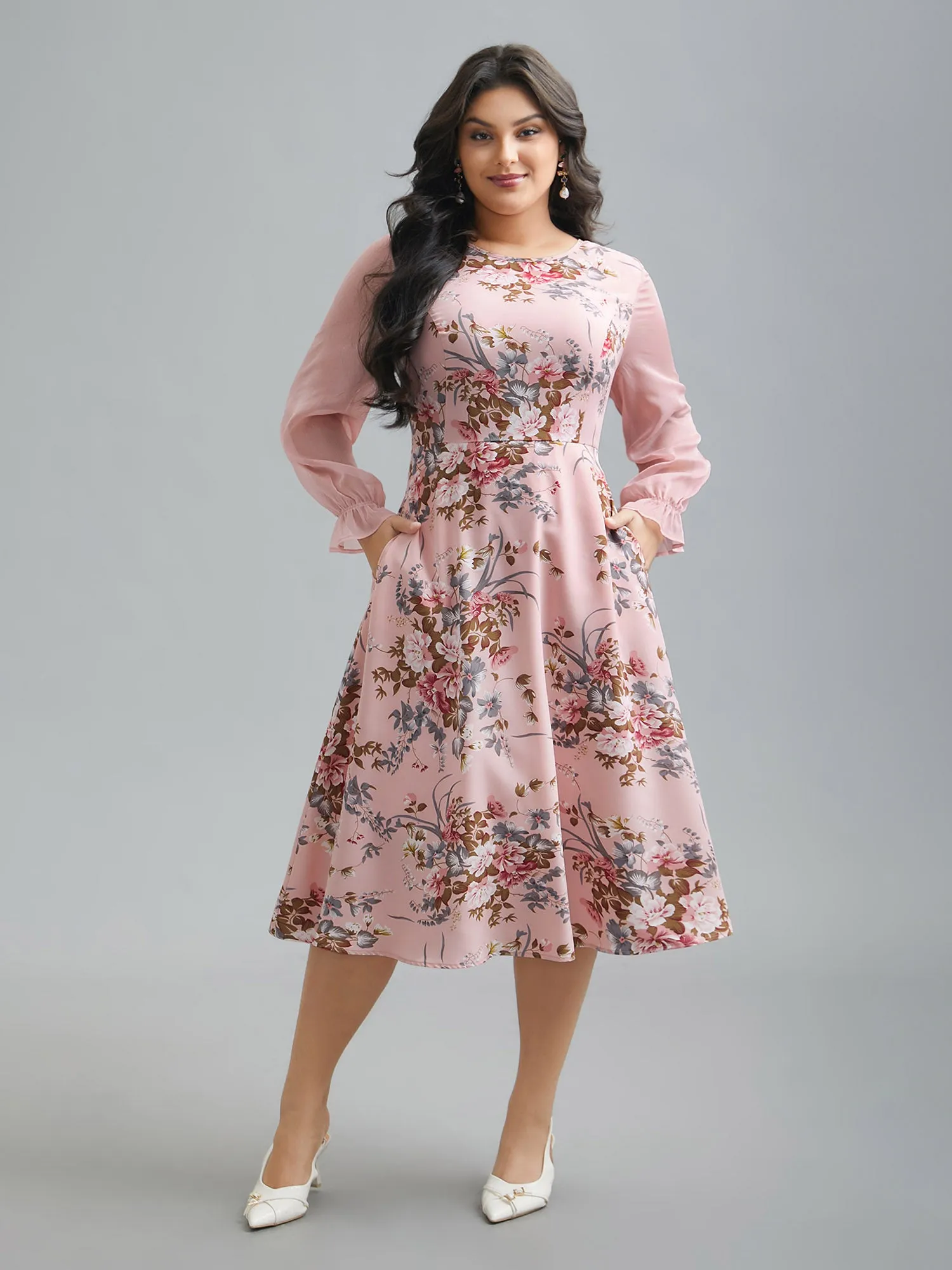 Floral Print Spliced Waist Cinched Midi Dress sold by Bloomchic product image thumbnail 4