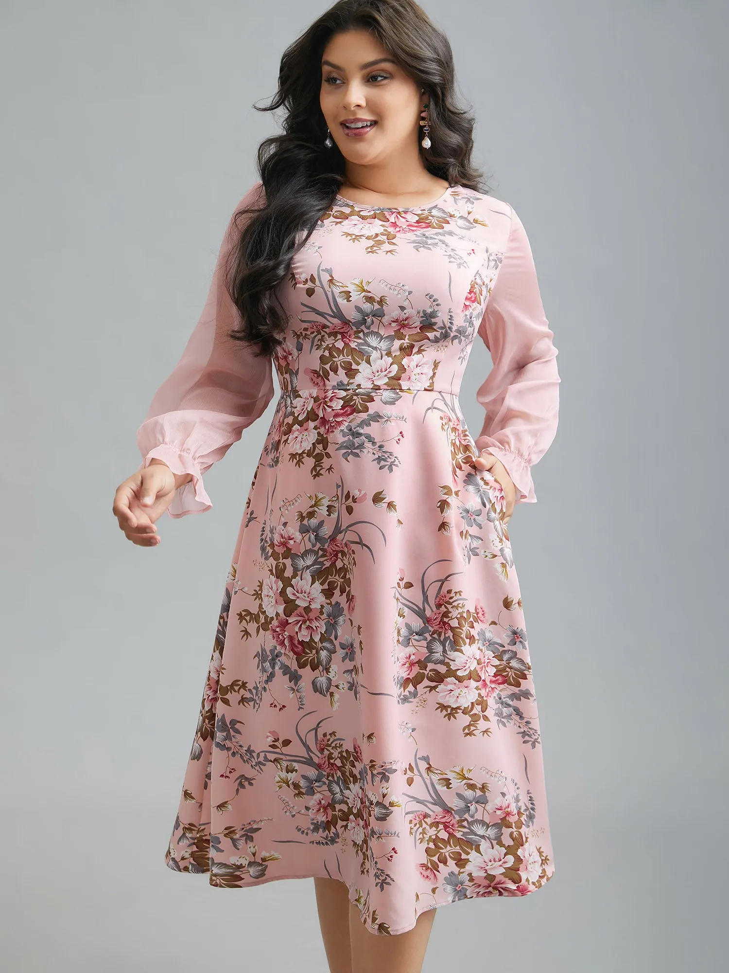 Floral Print Spliced Waist Cinched Midi Dress sold by Bloomchic