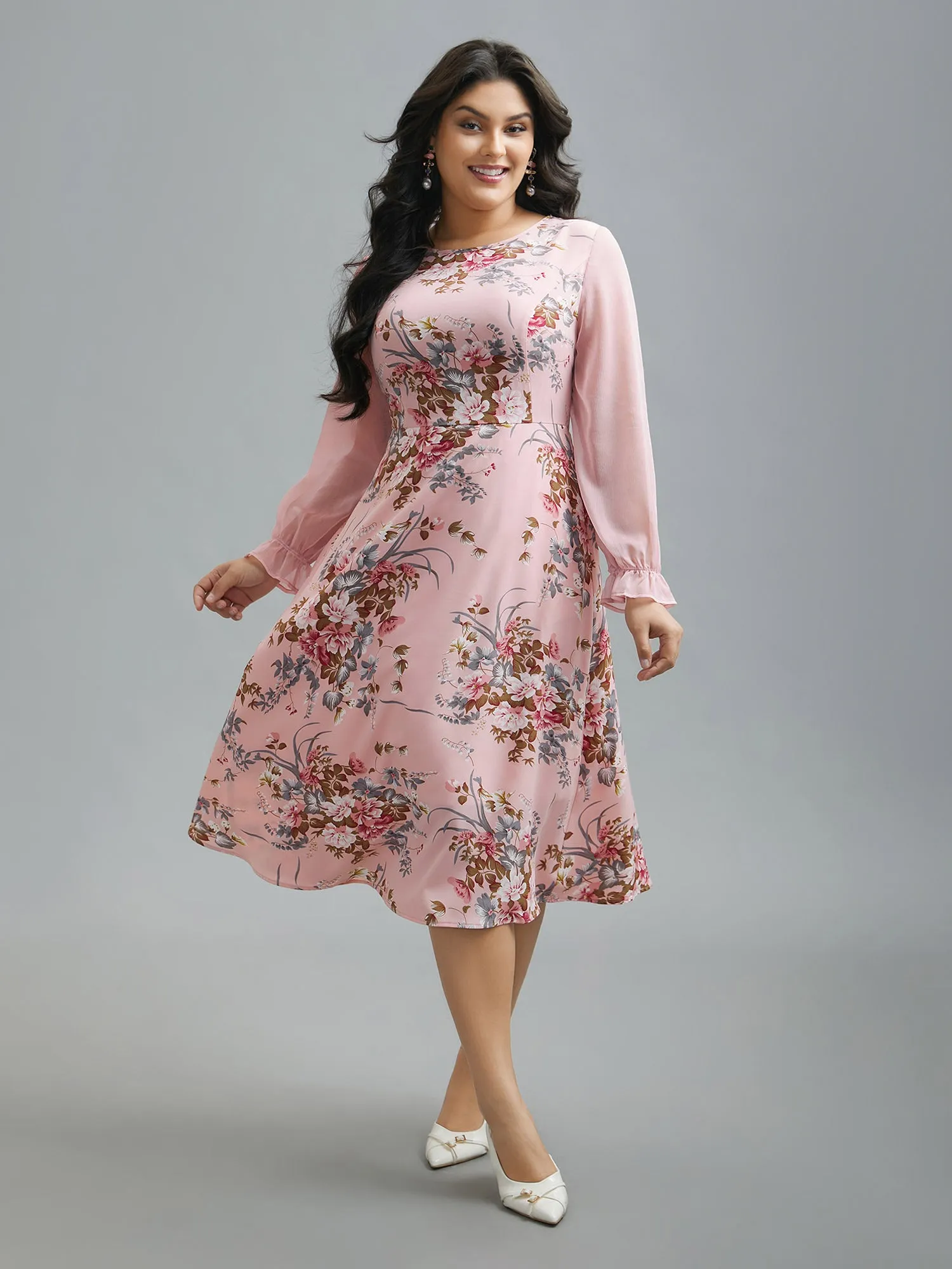 Floral Print Spliced Waist Cinched Midi Dress sold by Bloomchic product image thumbnail 3