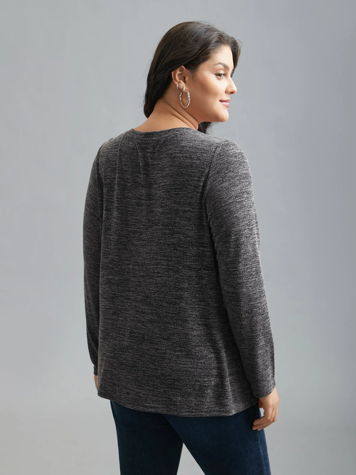 Heather Textured Button-Front Fitted T-Shirt sold by Bloomchic product image thumbnail 5