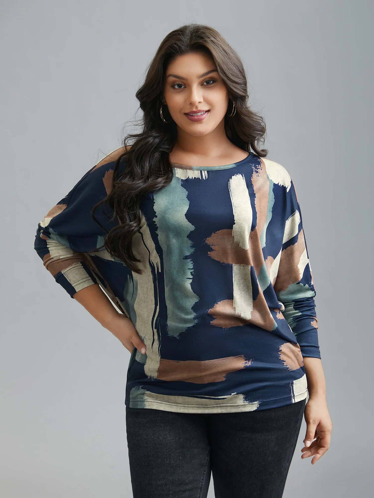 Abstract Print Dolman Sleeve T-Shirt sold by Bloomchic product image thumbnail 4