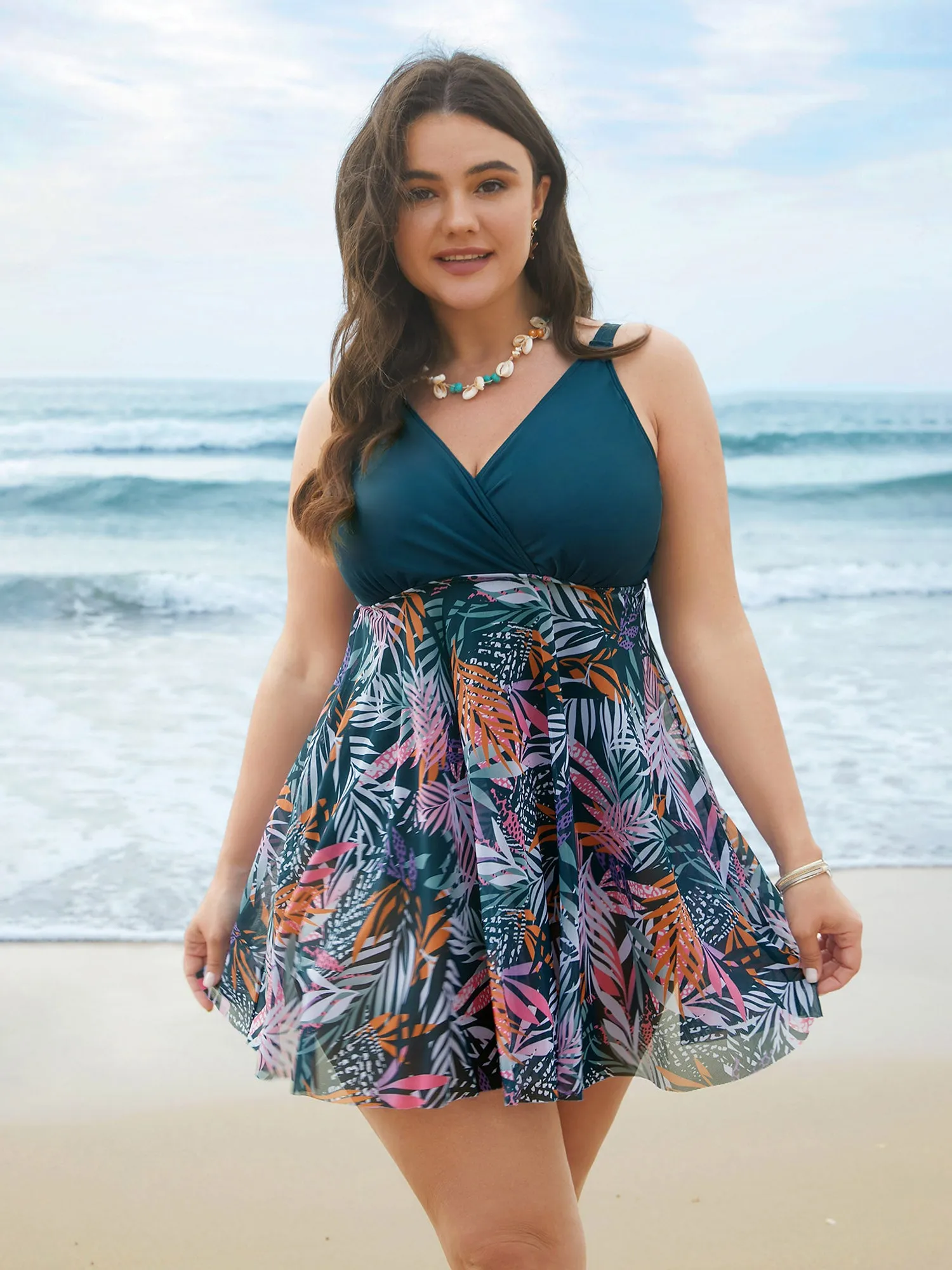 Tropical Leaf Print Mesh Flowy Swim Dress sold by Bloomchic product image thumbnail 3