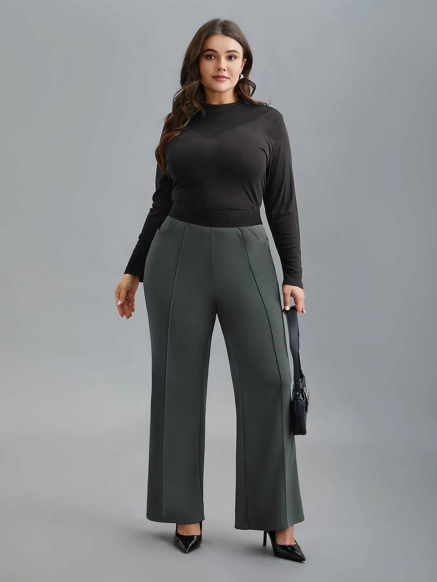 Seamed Front Color Contrast Flared Pants sold by Bloomchic product image thumbnail 2