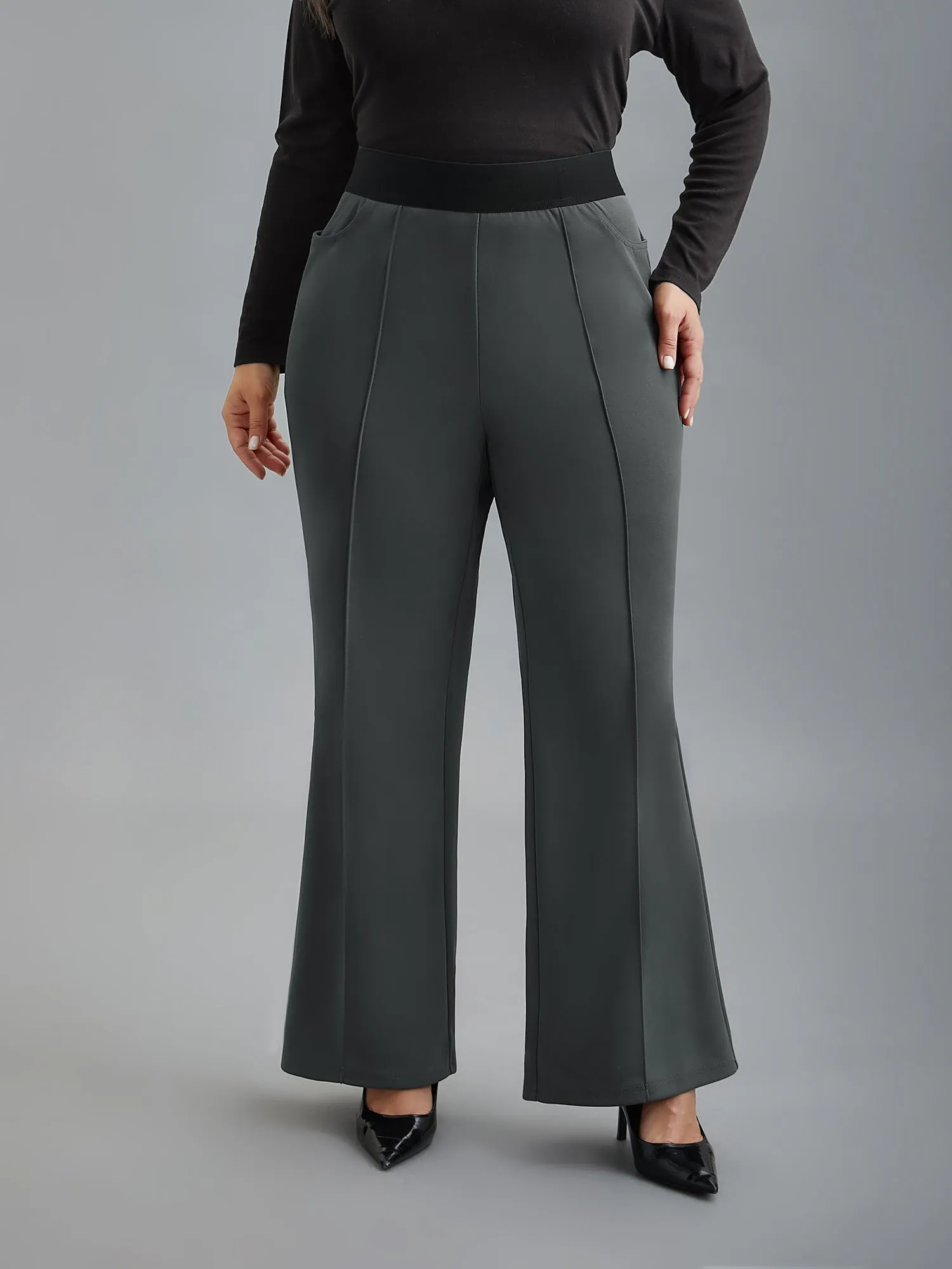 Seamed Front Color Contrast Flared Pants sold by Bloomchic