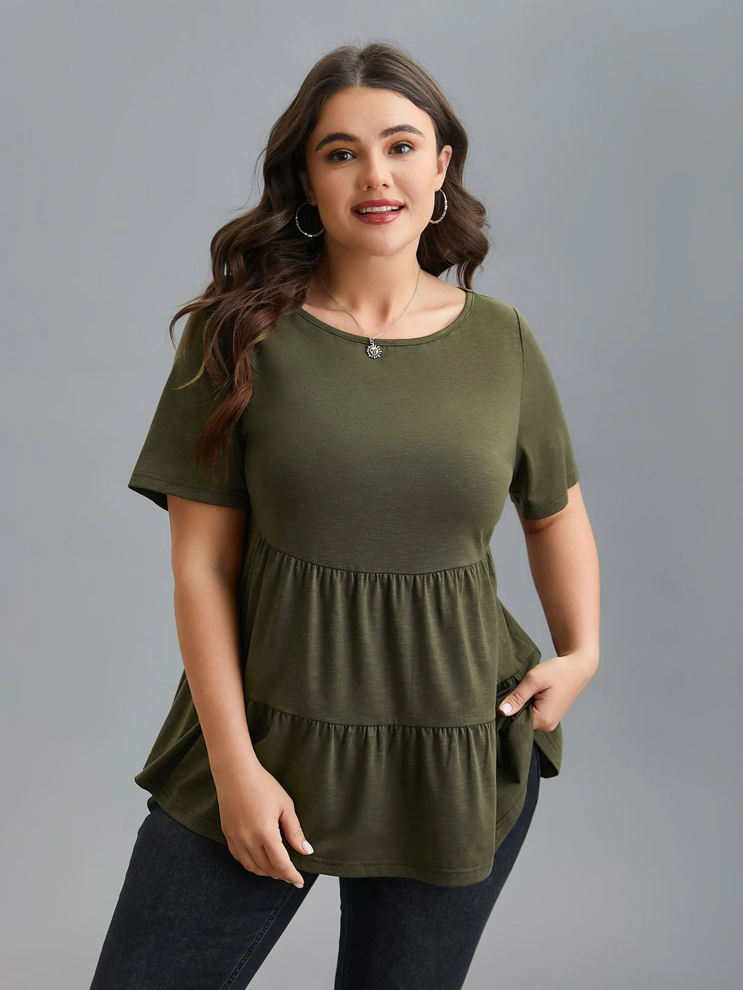 Bamboo Floral Yarn Tiered Knit Top sold by Bloomchic