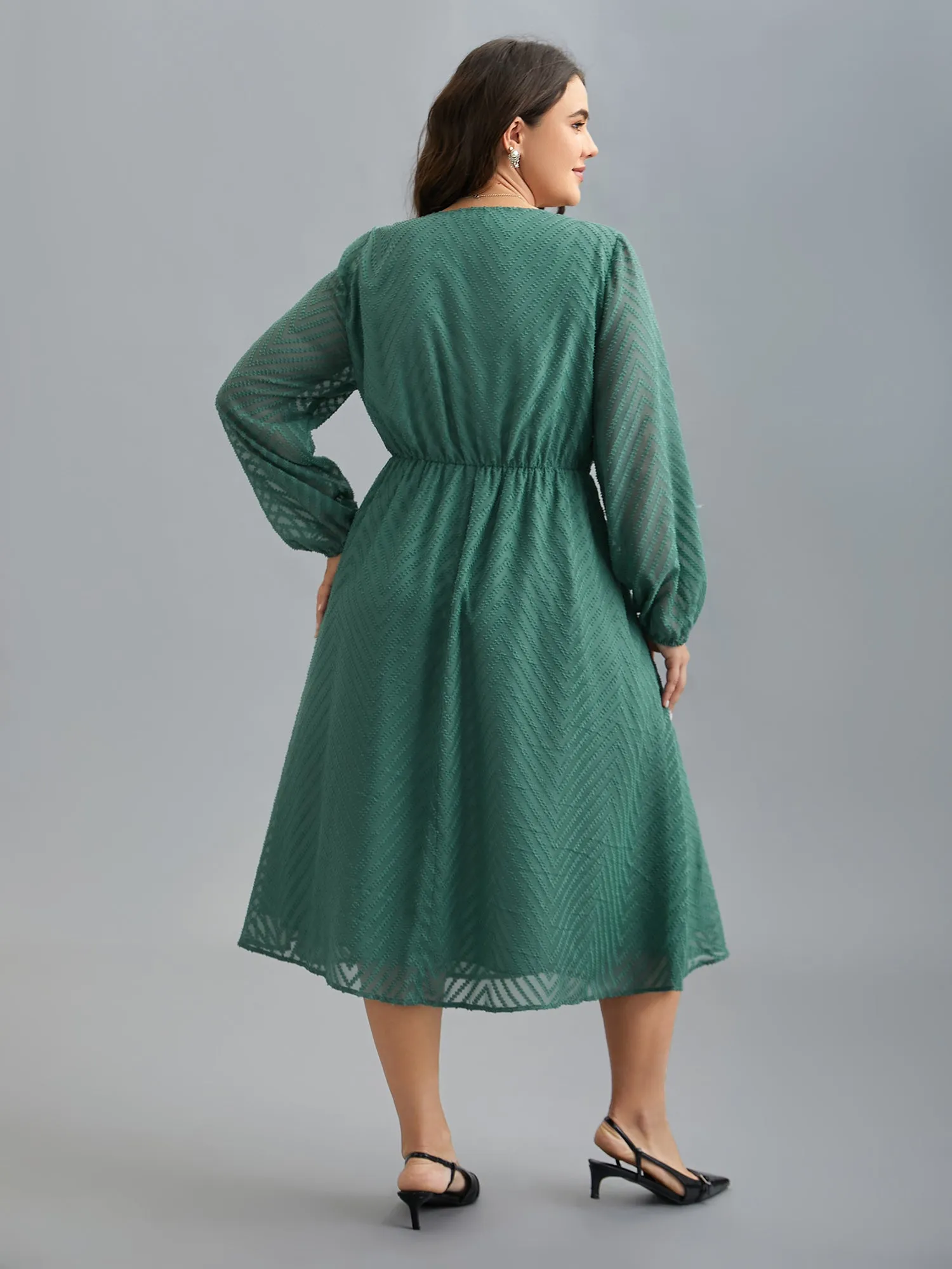 Sheer Textured Lace Detail Pockets Midi Dress sold by Bloomchic product image thumbnail 4