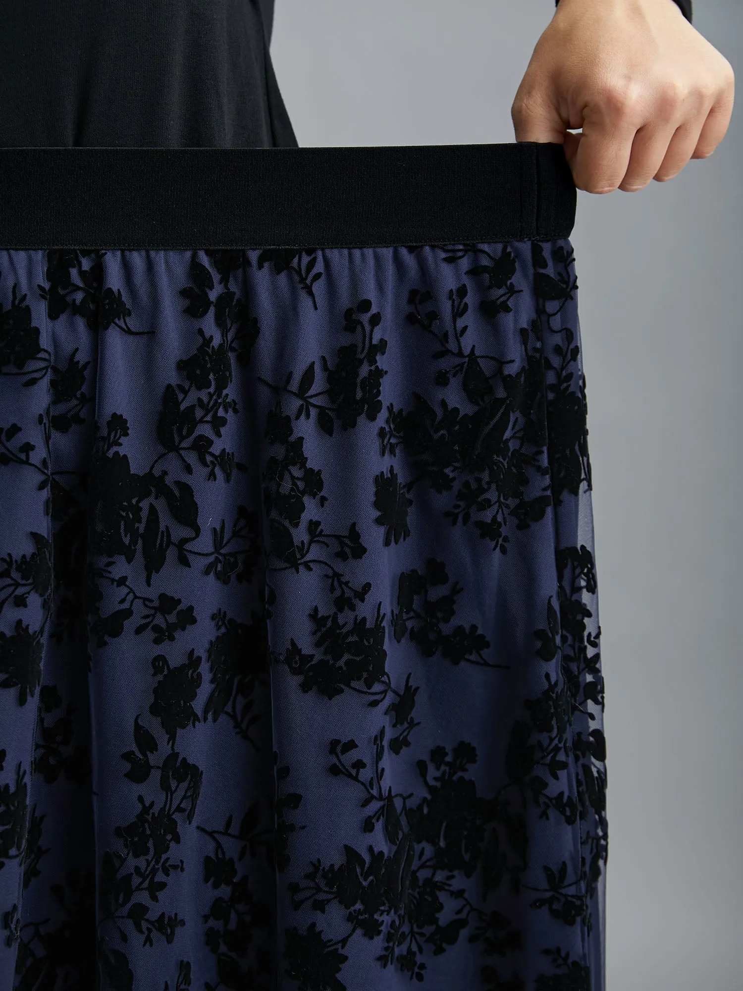 Floral Flocked Flared Midi Skirt sold by Bloomchic product image thumbnail 5