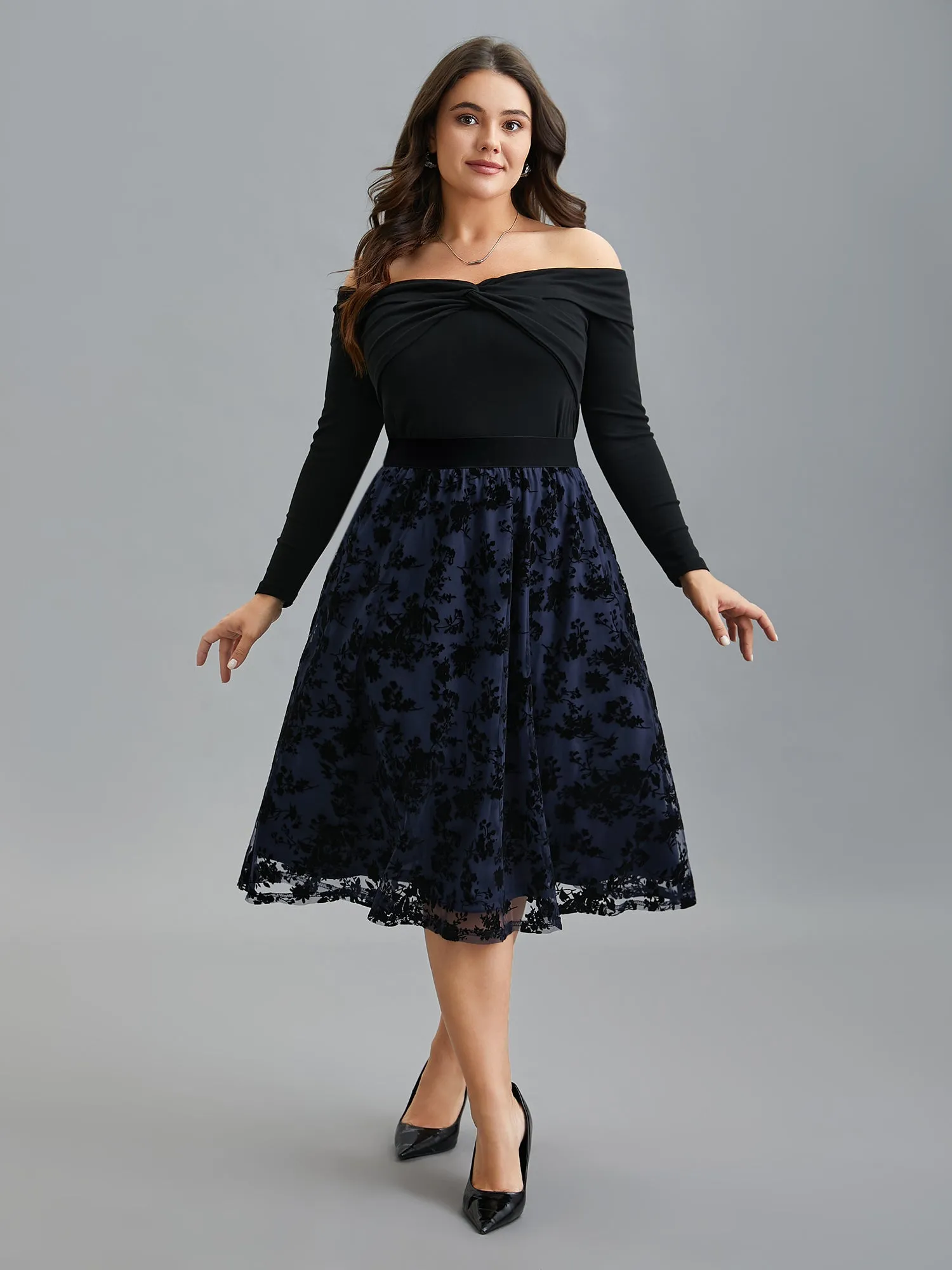 Floral Flocked Flared Midi Skirt sold by Bloomchic product image thumbnail 2