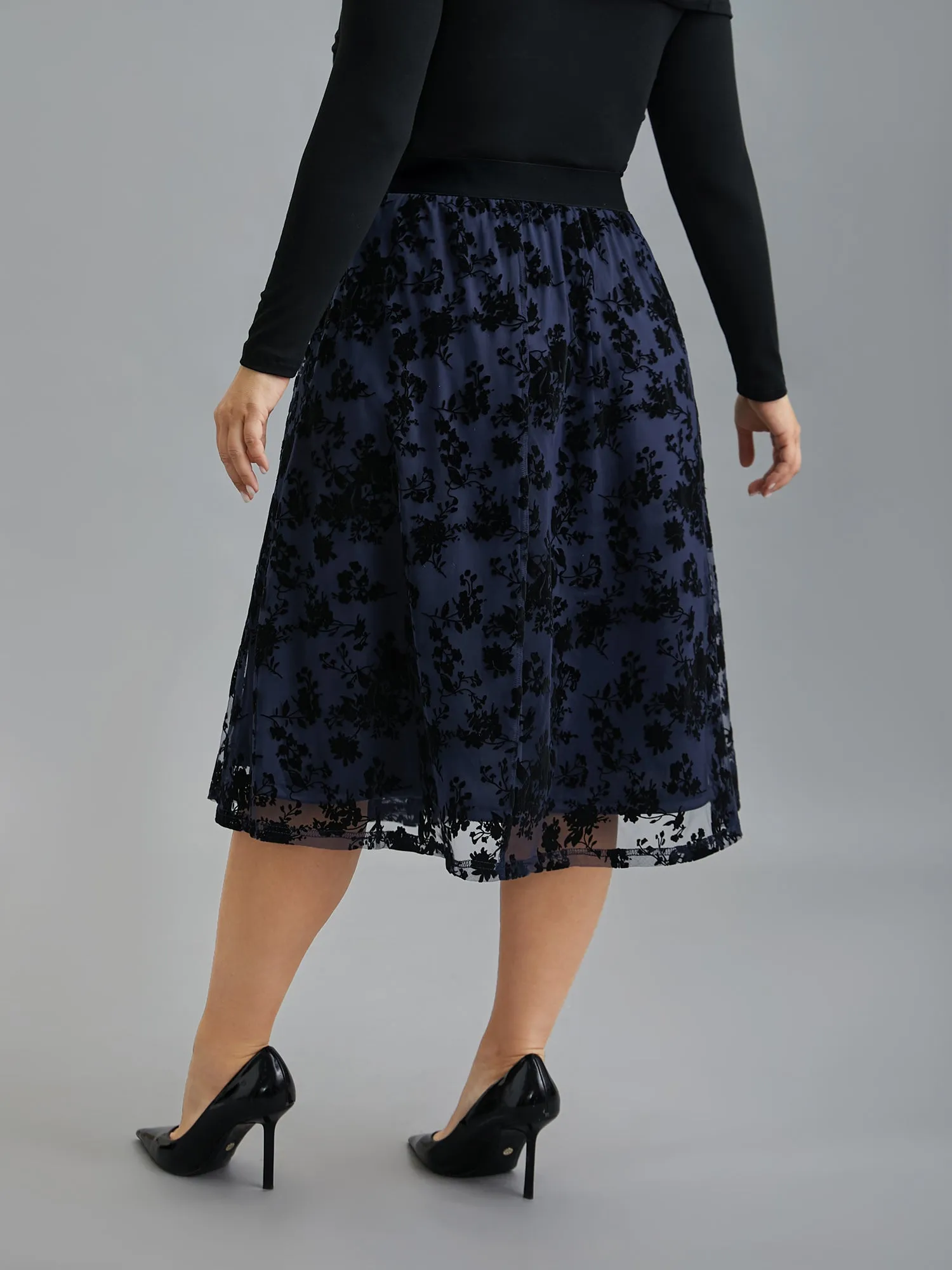 Floral Flocked Flared Midi Skirt sold by Bloomchic product image thumbnail 4
