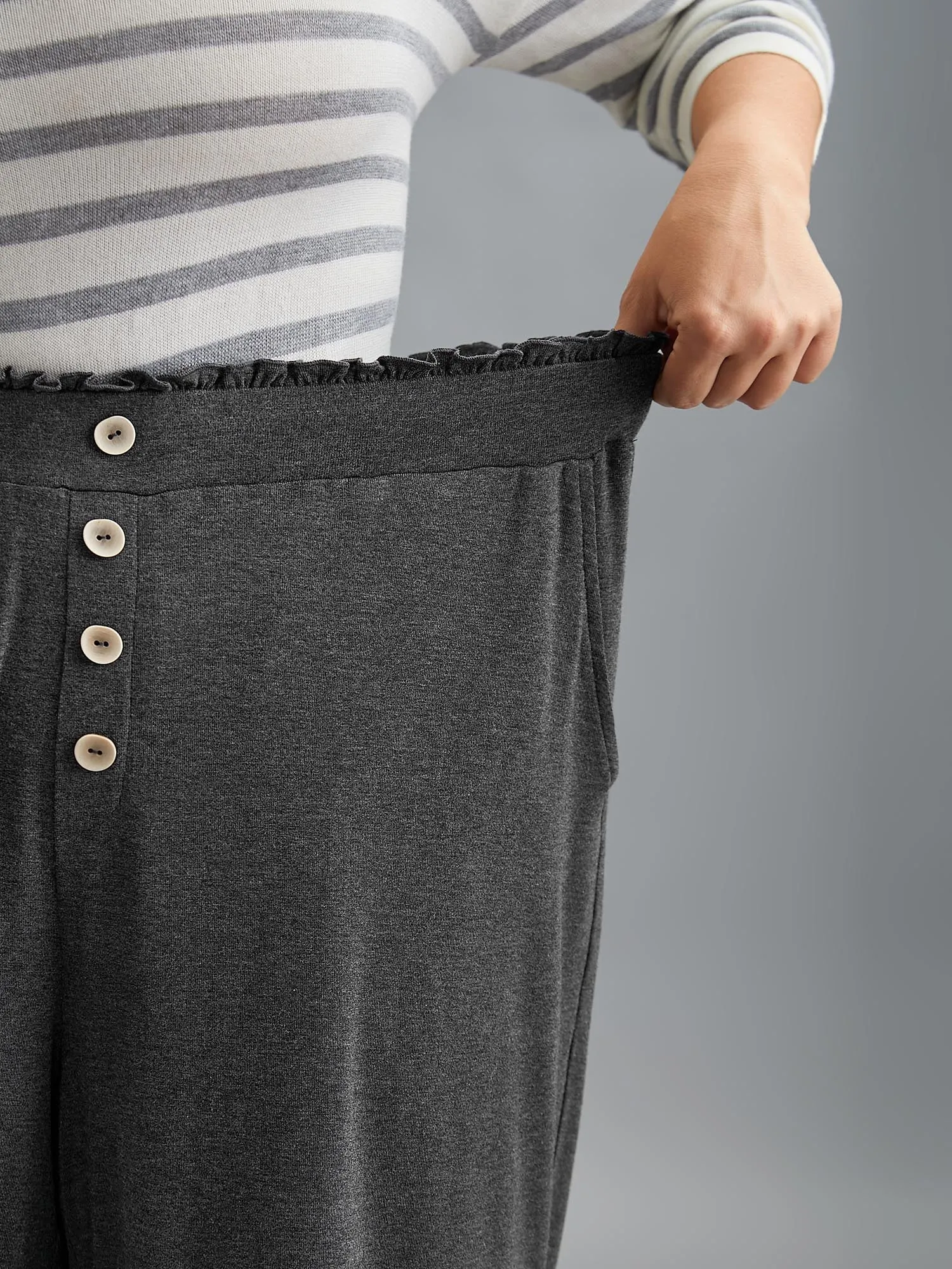 Button-Front Ruffled Waist Stretchy Pants sold by Bloomchic product image thumbnail 3