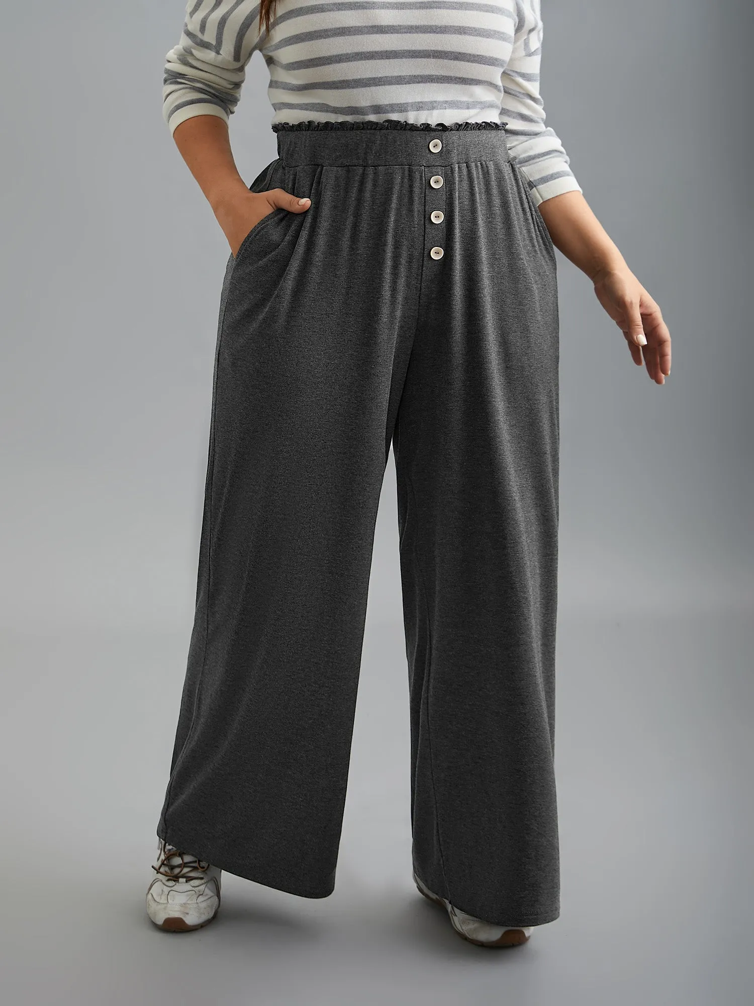 Button-Front Ruffled Waist Stretchy Pants sold by Bloomchic product image thumbnail 5