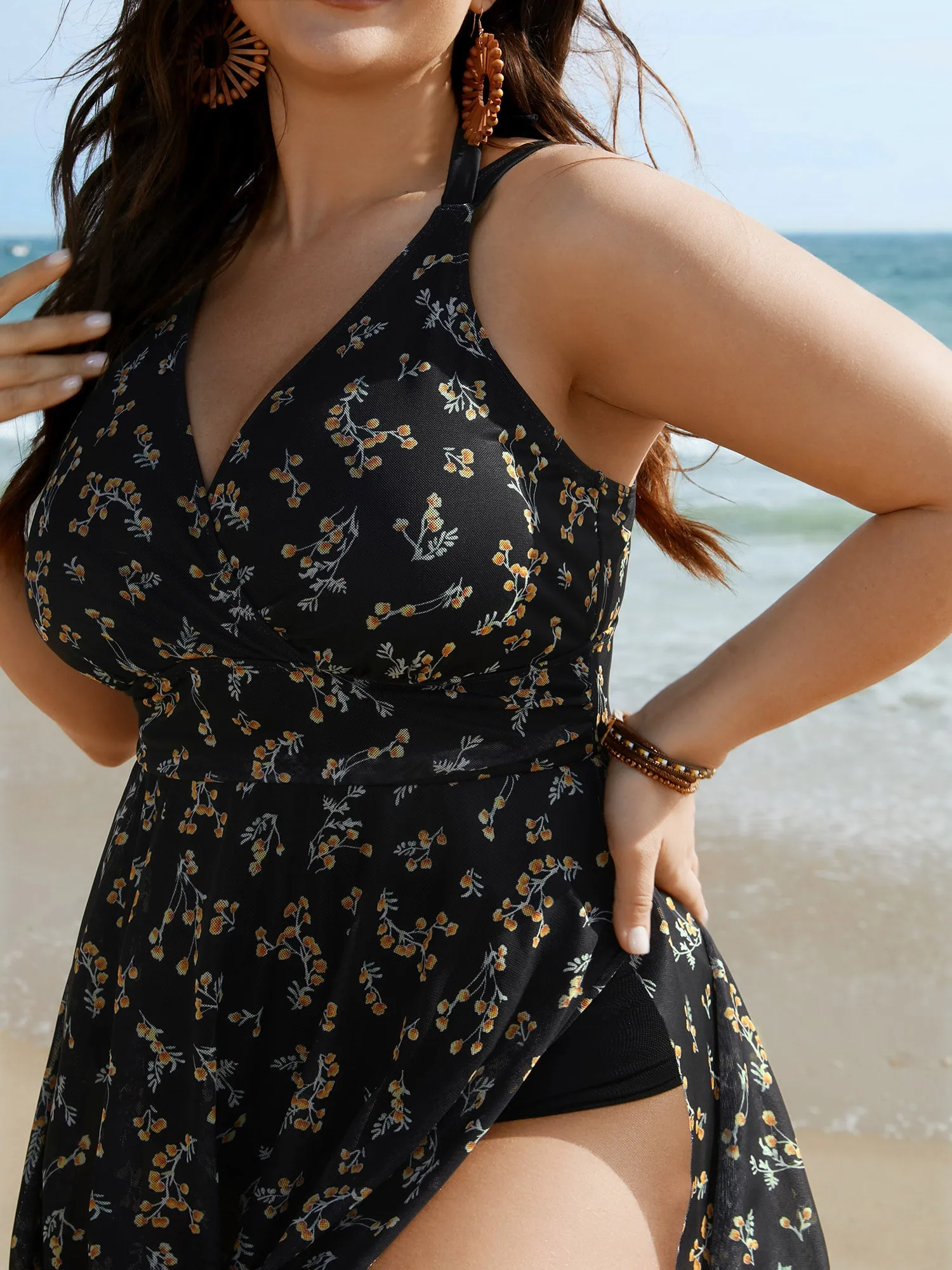 Floral Mesh Sheer Splits Swim Dress sold by Bloomchic product image thumbnail 5