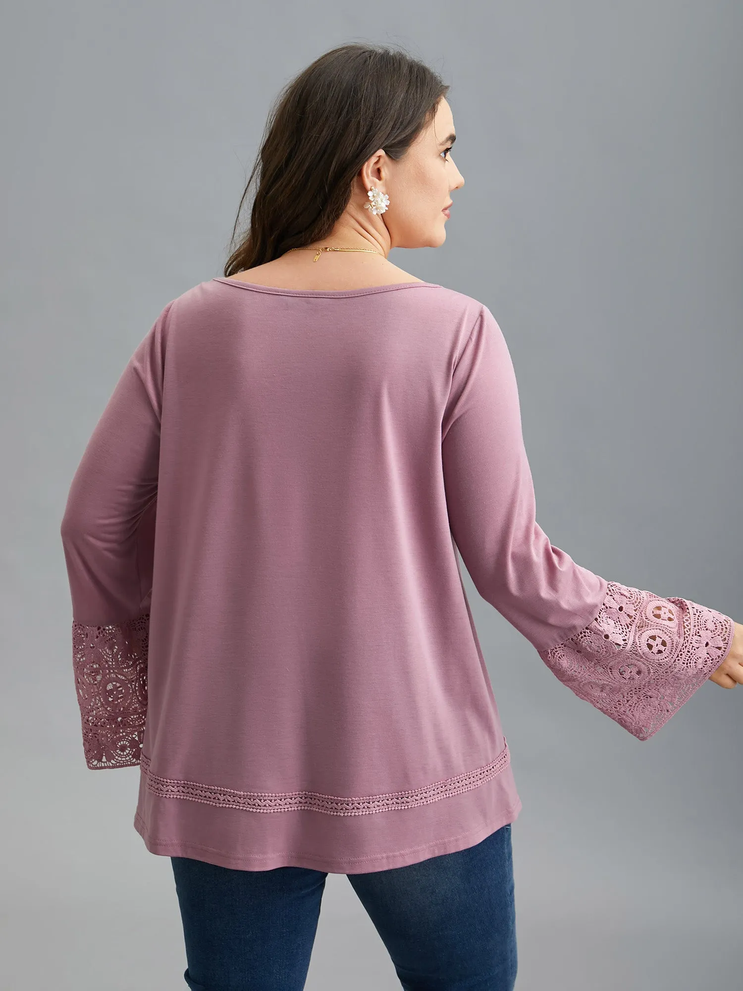 Boat Neck Lace Design Plain Knit Top sold by Bloomchic product image thumbnail 2