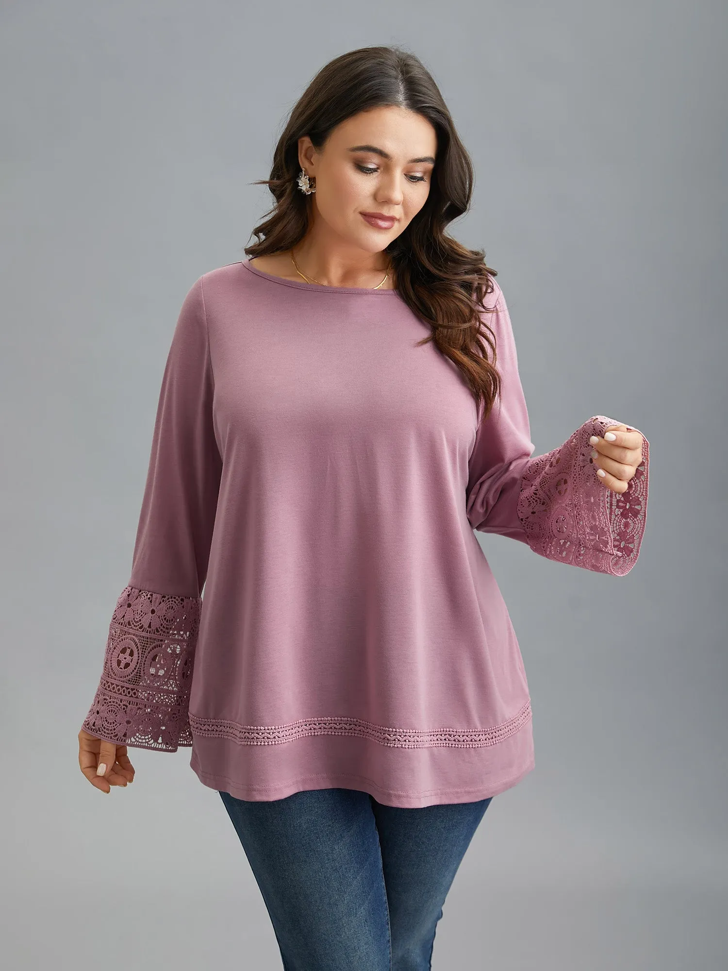 Boat Neck Lace Design Plain Knit Top sold by Bloomchic product image thumbnail 4