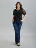Sheer Sleeves Textured Polka Dots Stretchy Top sold by Bloomchic