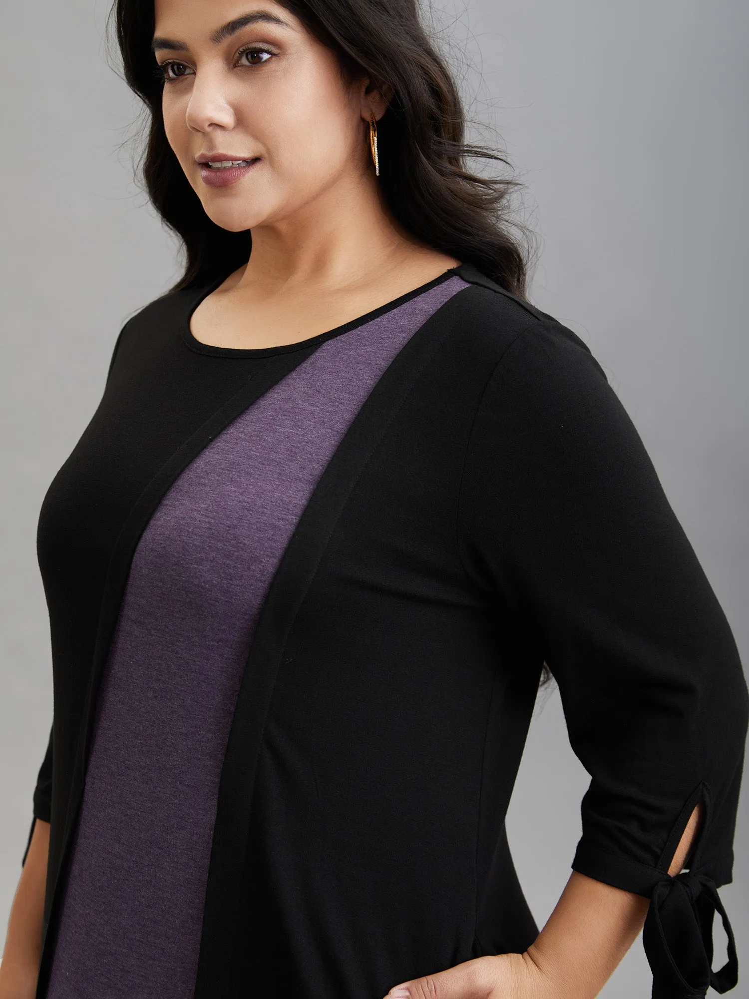 Color Block Tie-Knot Fitted Midi Dress sold by Bloomchic product image thumbnail 3