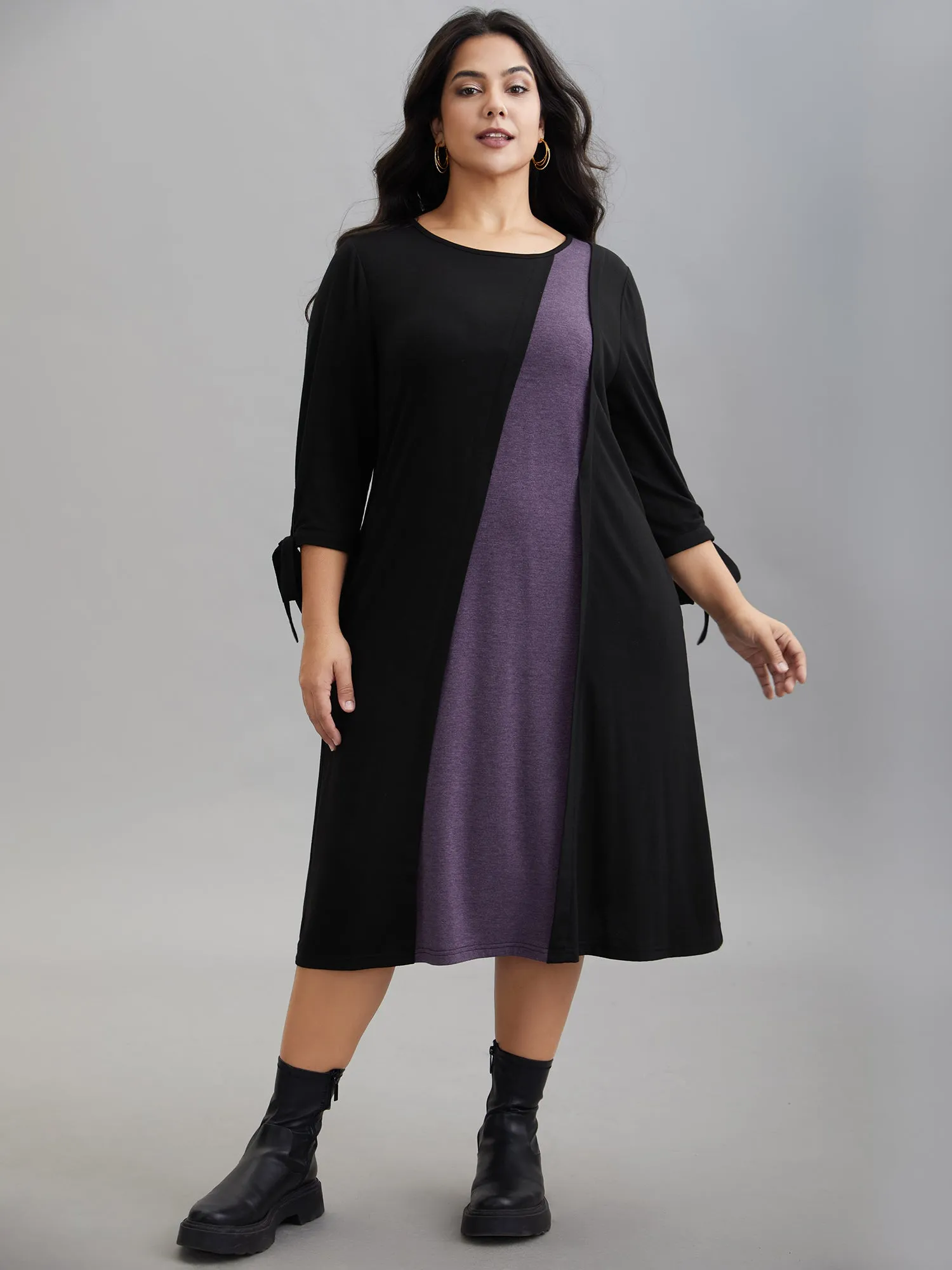 Color Block Tie-Knot Fitted Midi Dress sold by Bloomchic product image thumbnail 2