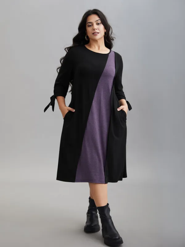 Color Block Tie-Knot Fitted Midi Dress sold by Bloomchic