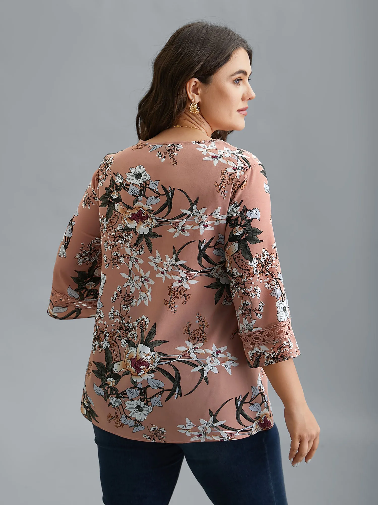 Blooming Flower Print Webbing Spliced Blouse sold by Bloomchic product image thumbnail 5