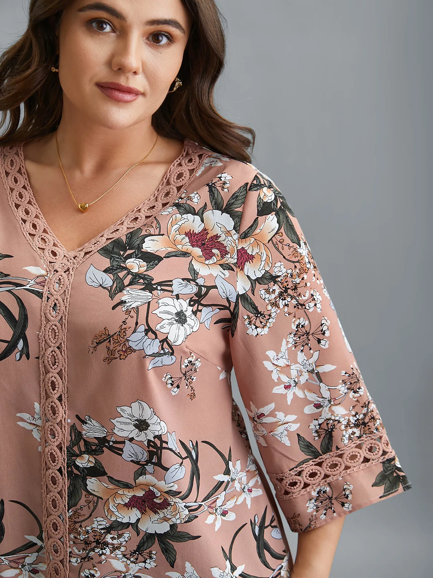 Blooming Flower Print Webbing Spliced Blouse sold by Bloomchic product image thumbnail 3