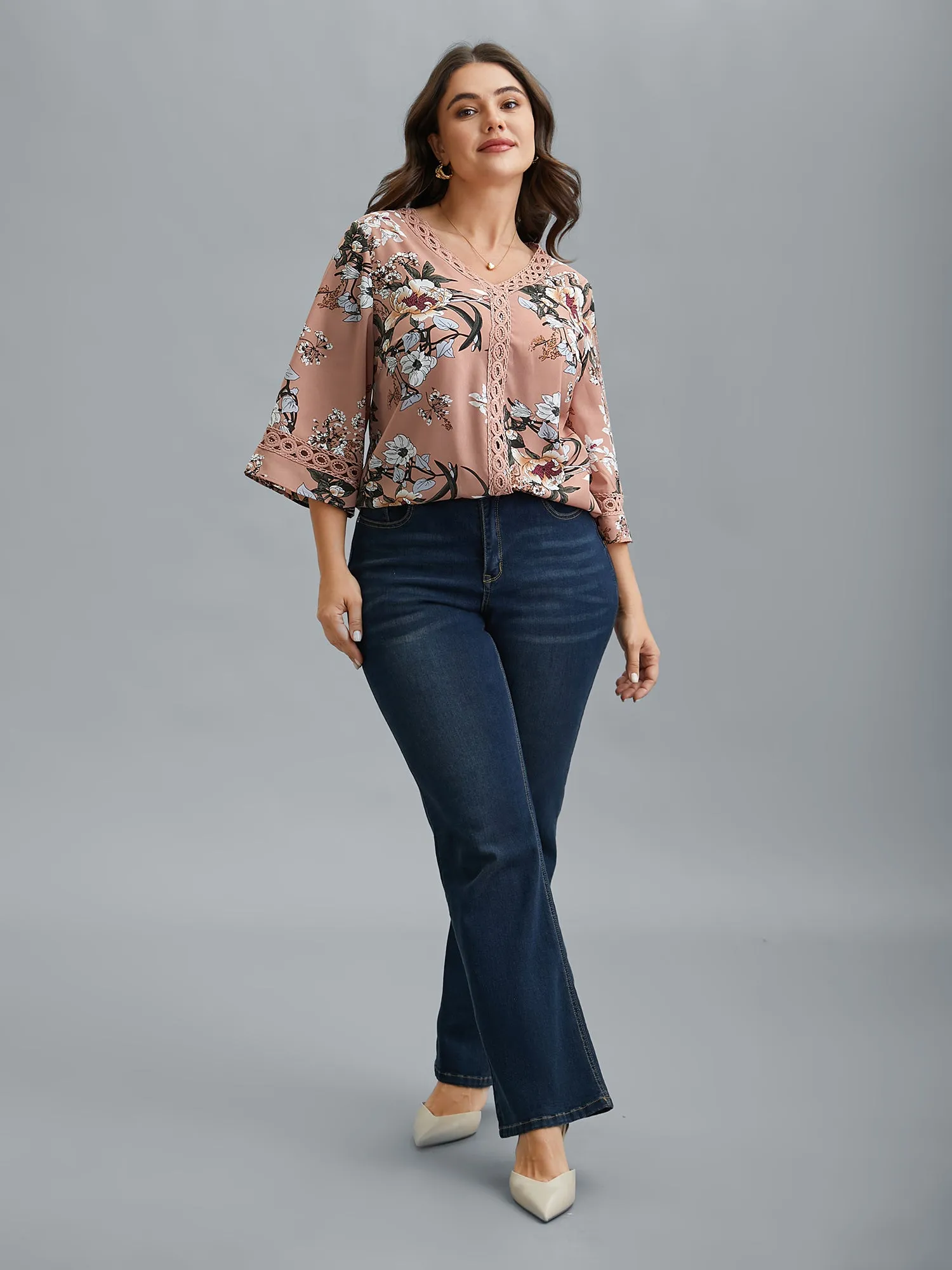 Blooming Flower Print Webbing Spliced Blouse sold by Bloomchic product image thumbnail 2