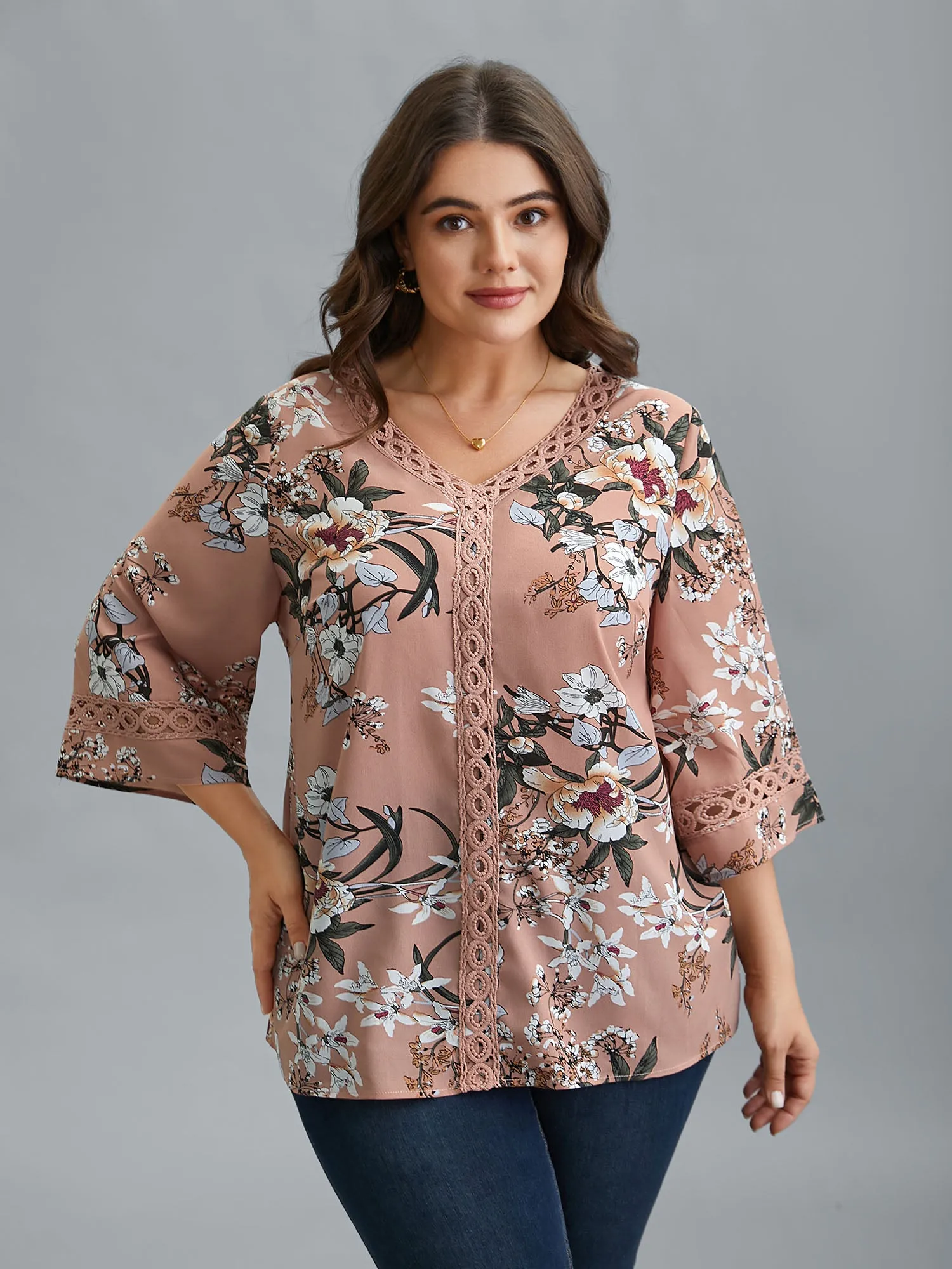 Blooming Flower Print Webbing Spliced Blouse sold by Bloomchic product image thumbnail 4