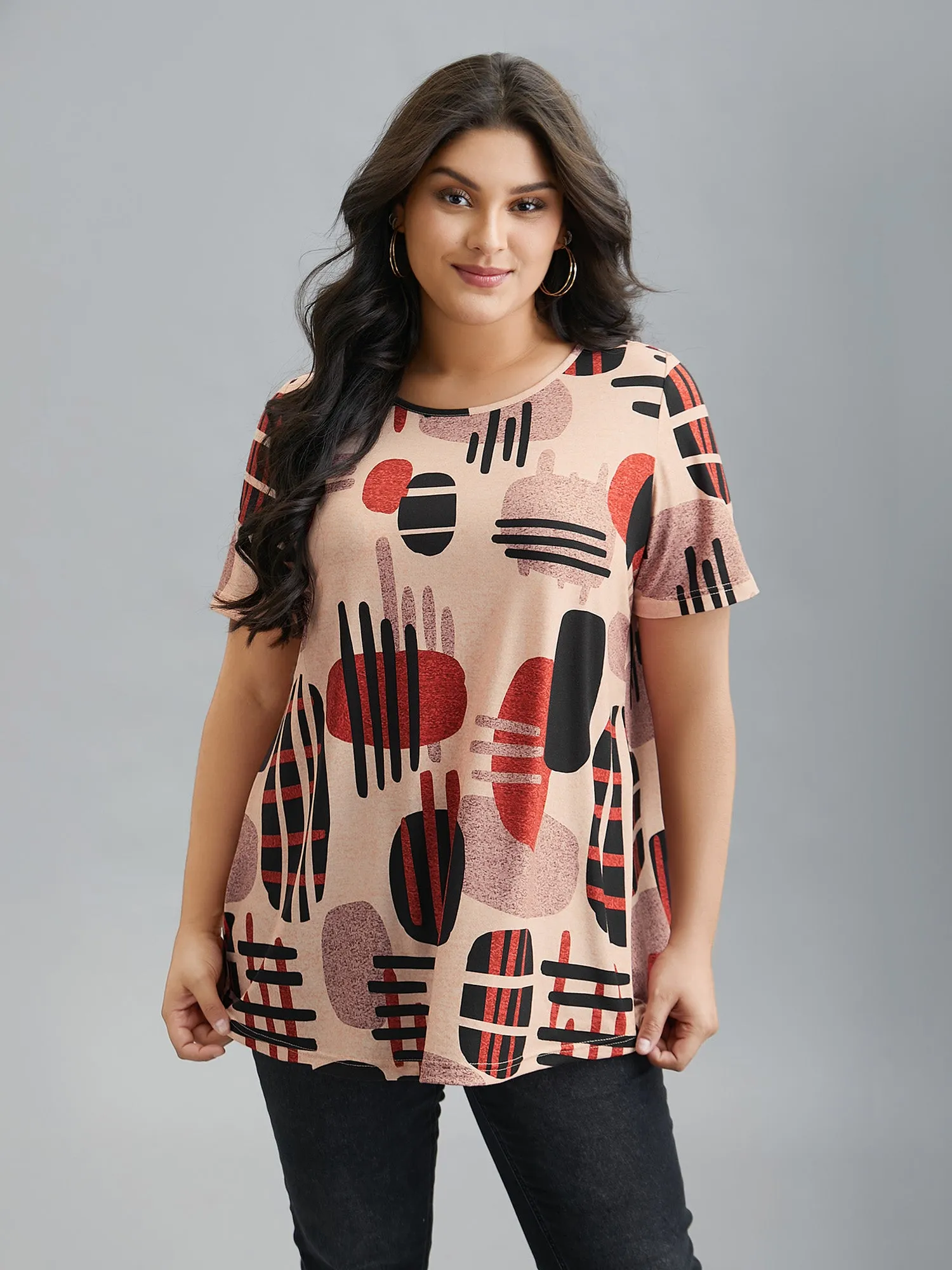 Geometric Print Round Neck Fitted T-Shirt sold by Bloomchic product image thumbnail 3