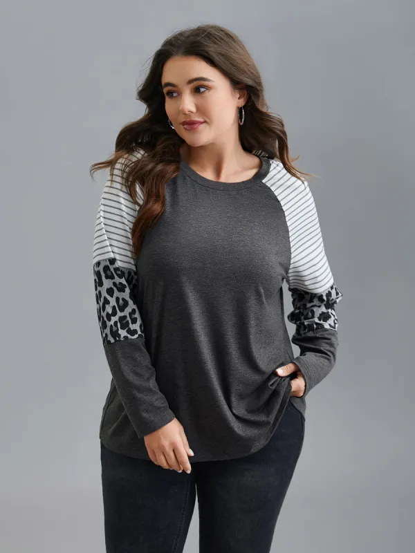Mixed Leopard Print Raglan Sleeve T-Shirt sold by Bloomchic