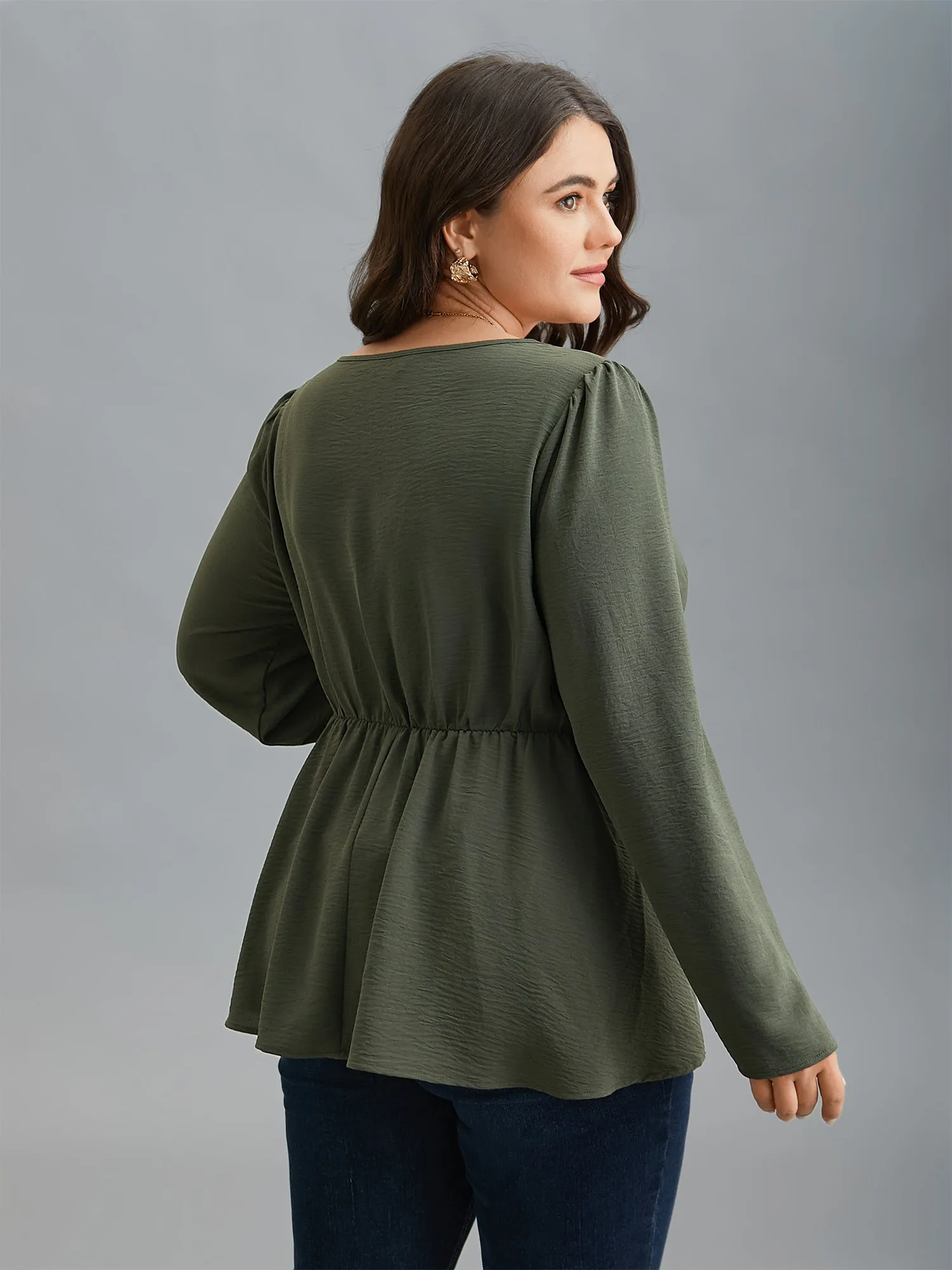 Asymmetrical Neckline Stretchy Waist Plicated Detail Blouse sold by Bloomchic product image thumbnail 4